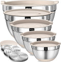 Mixing Bowls with Airtight Lids Set, 8PCS Stainless Steel Nesting Bowls with Grater Attachments, Non-Slip Bottoms, 5, 4, 3.5, 2, 1.5QT for Mixing & Serving
