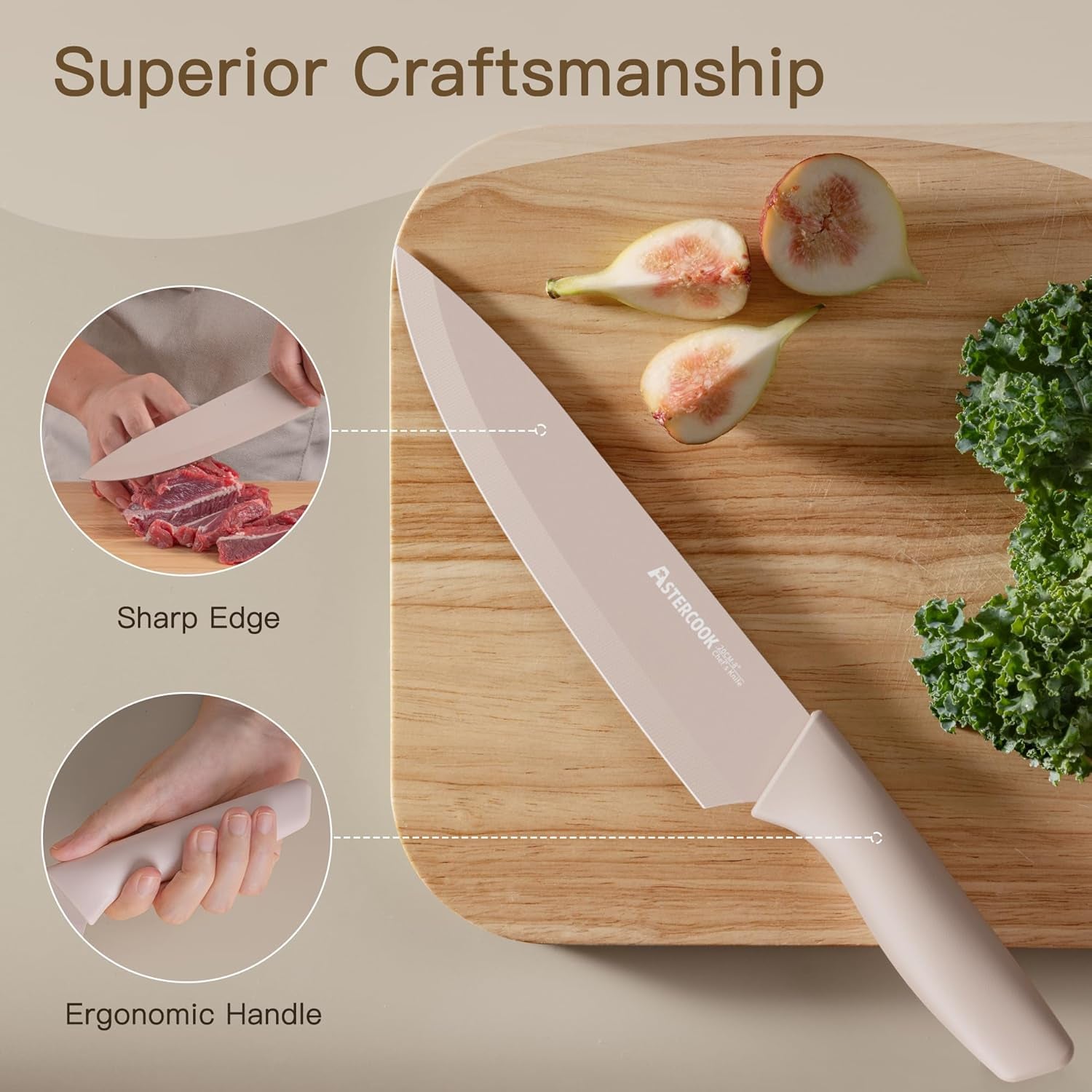 Knife Set, 13 Pieces Kitchen Knives Set with Healthy Anti-Rust Coating, Dishwasher Safe, Stainless Steel Chef Knife Sets with 6 Blade Guards, Perfect Mothers Day Gifts for Kitchen