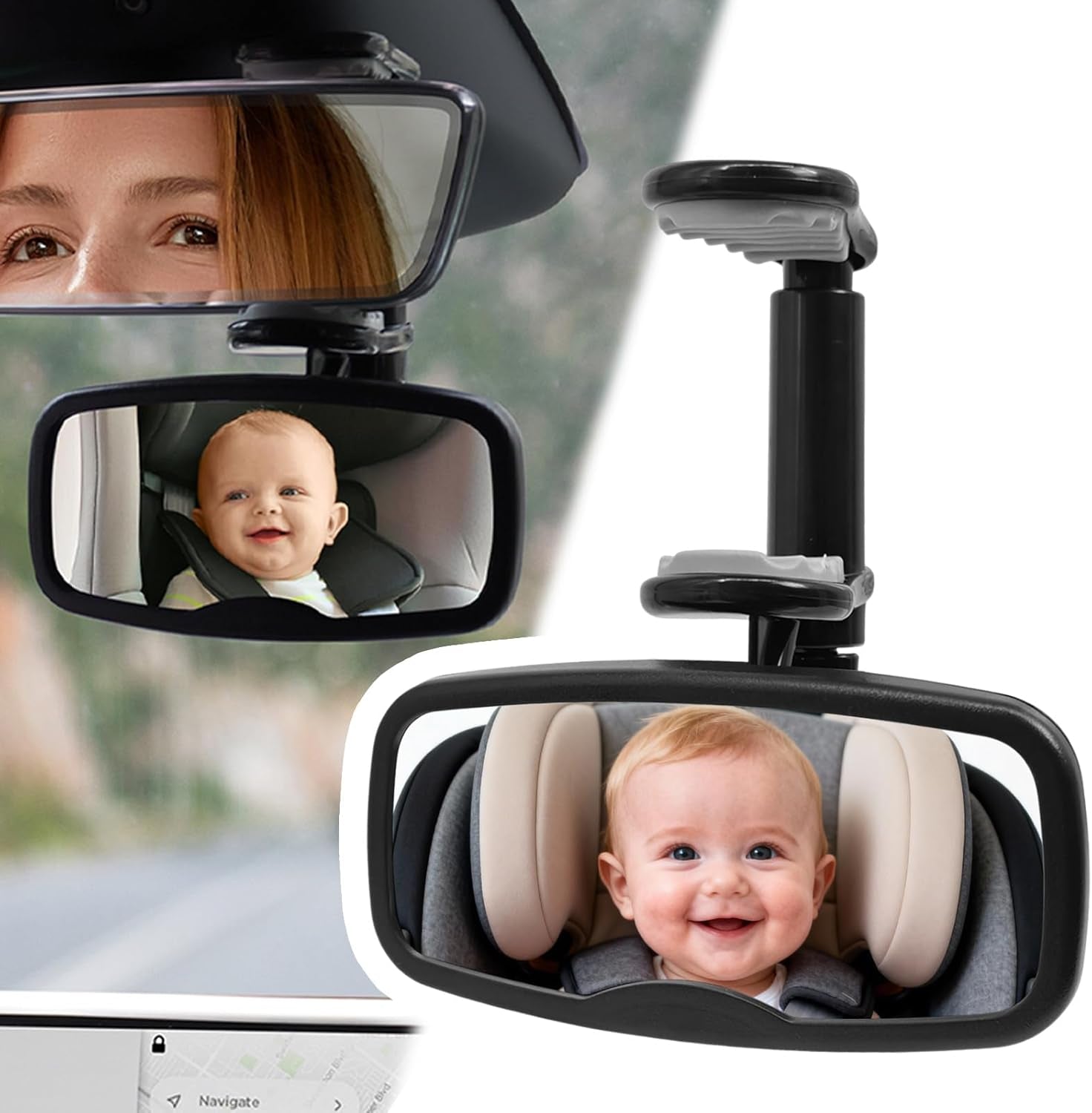 Clip Baby Car Mirror – Rear Facing Car Mirror for Baby, Over-The-Mirror Design, Shatterproof Glass, 360° Swivel, Universal Fit for Rearview Mirror – Toddler Car Safety Essential, Baby Car Accessories