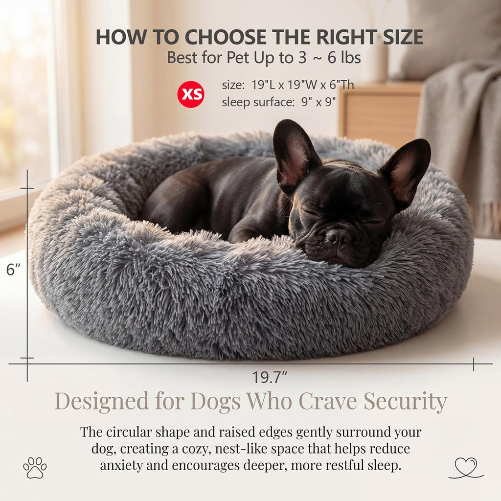Small Calming Dogs Bed for Small Dogs Anti-Anxiety Machine Washable Fluffy Luxury Anti-Slip Waterproof Mute Base Warming Cozy Soft Pet Puppy round Bed