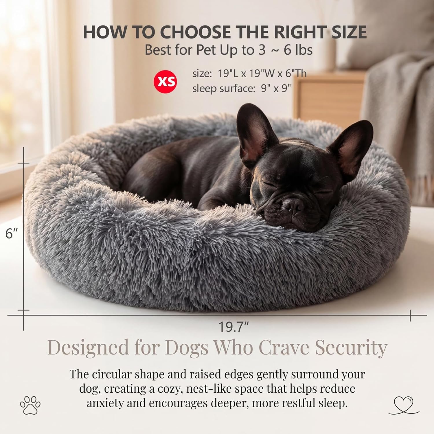 Small Calming Dogs Bed for Small Dogs Anti-Anxiety Machine Washable Fluffy Luxury Anti-Slip Waterproof Mute Base Warming Cozy Soft Pet Puppy round Bed