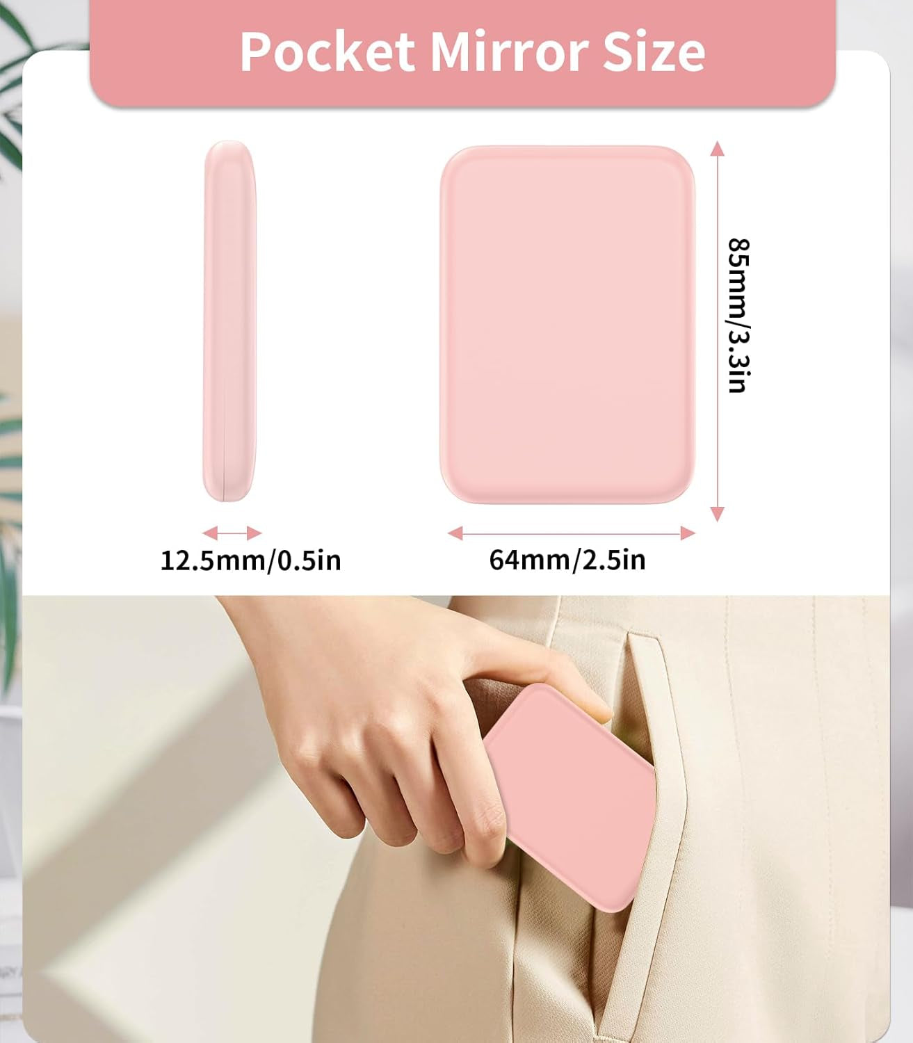 Small Lighted Makeup Mirror for Purse, 1X/3X Magnification LED Compact Travel Mirror with Light, Portable Mirror for Pocket or Bag, Cute Pink Gift for Girls,Women