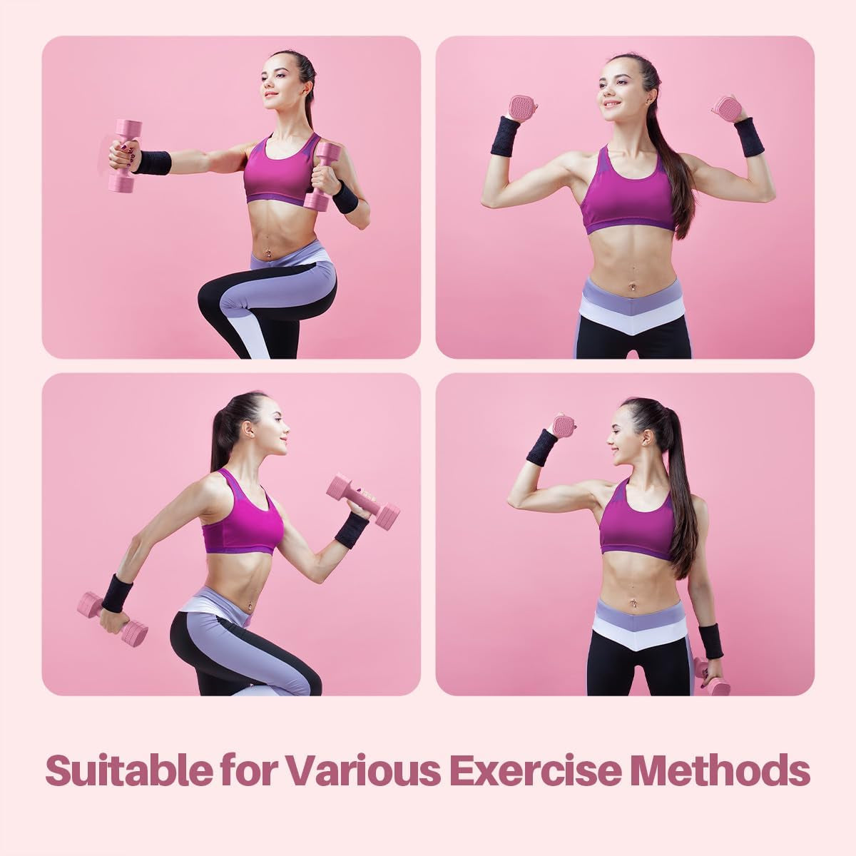Adjustable Dumbbell Set, 4 in 1 Free Weight Dumbbell Set for Women, Hand Weight for Women at Home, Each 2Lb 3Lb 4Lb 5Lb with TPU Soft Rubber Handle for Home Gym Aquatic Fitness Equipment,Purple