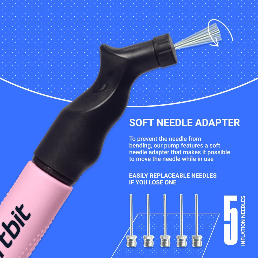 Ball Pump for Sports Balls - Push & Pull Inflating System - Hand Pump for Exercise Balls - Volleyball Pump, Basketball Inflator, Ball Air Pump - Goes with 5 Needles Set