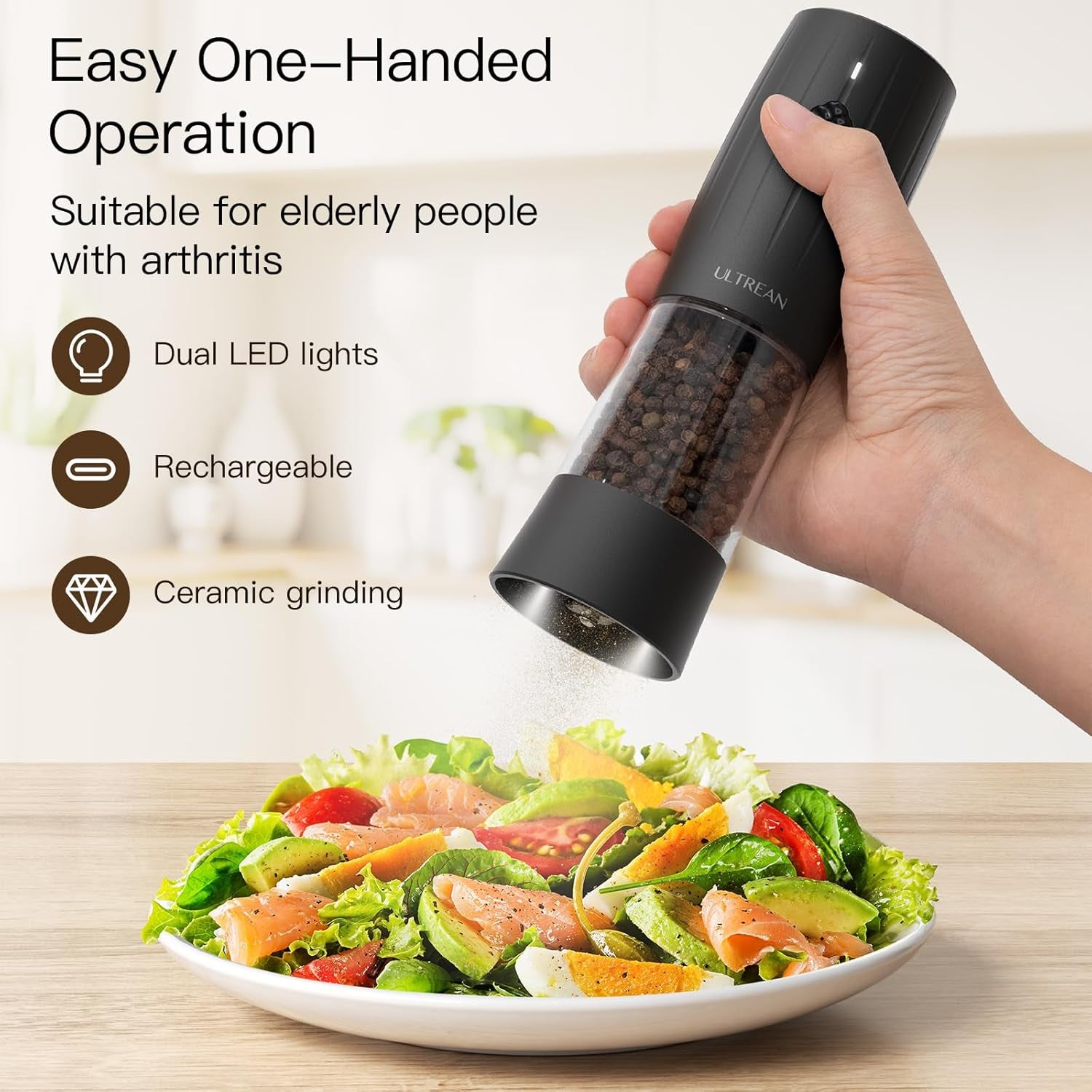 Electric Salt and Pepper Grinder Set, USB-C Rechargeable, Salt and Pepper Shakers Spice Mill with 6 Adjustable Coarseness LED Light, Kitchen Appliances for Housewarming Gifts