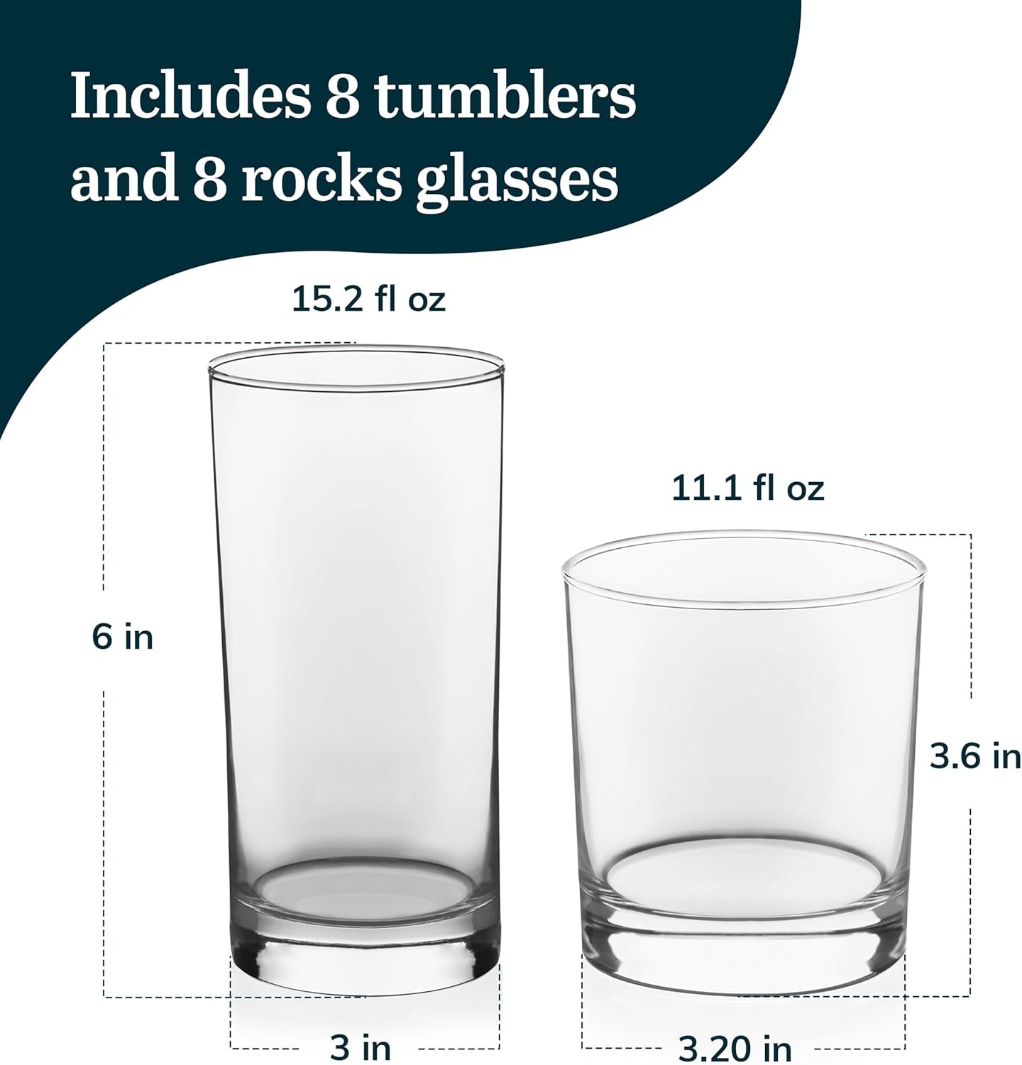 Province Tumbler and Rocks Glass Set, Elegant Drinkware Glasses Set of 16, Tall Drinking Glasses for Everyday Use or Any Special Occasion