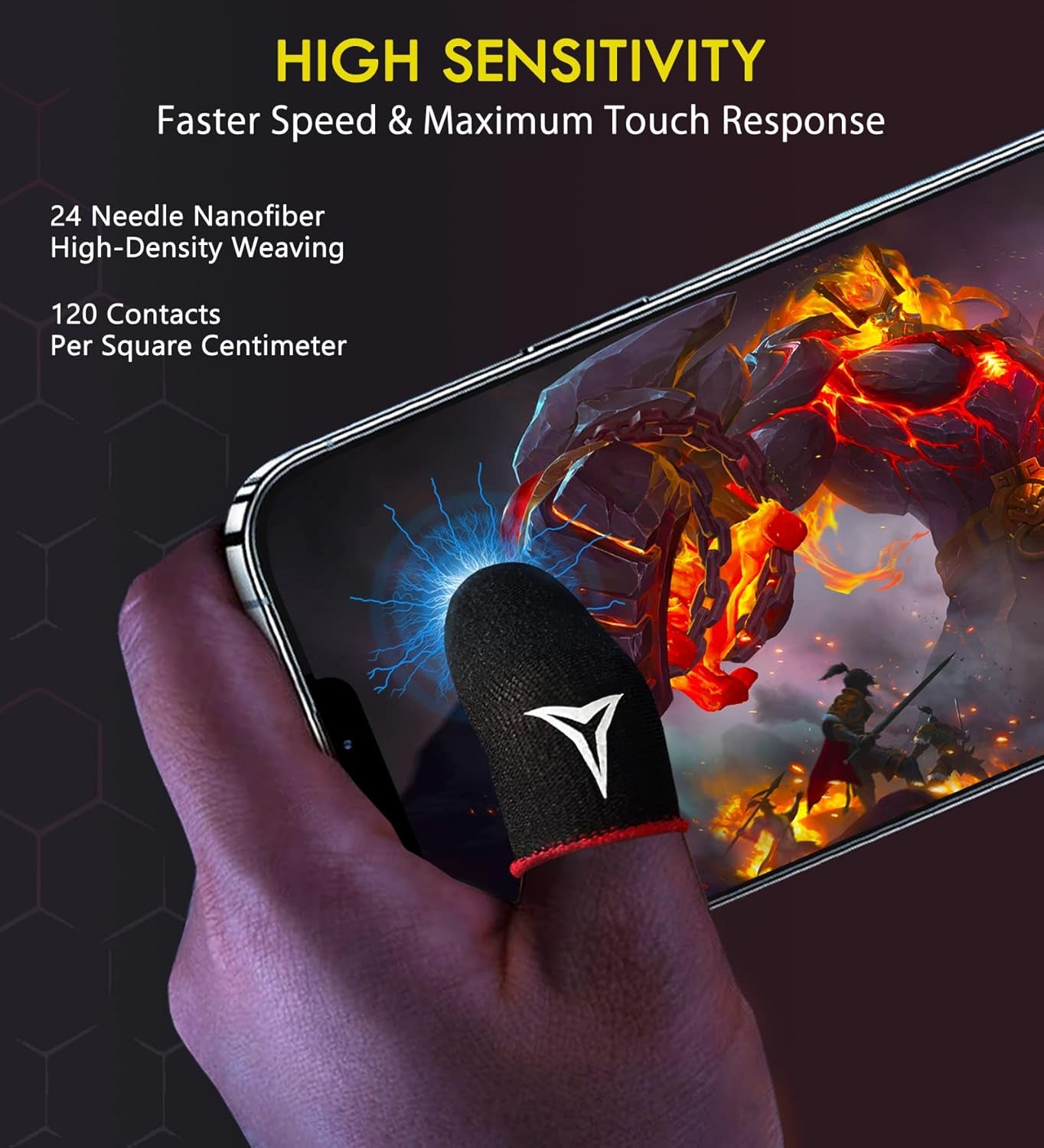 6 Pack Mobile Phone Gaming Finger Sleeves,  Finger Sleeves Compatible with All Touchscreen Devices, 0.15Mm Superconducting Nanofibers, Smooth Feel, Anti-Sweat, Extremely Thin, Red Edge