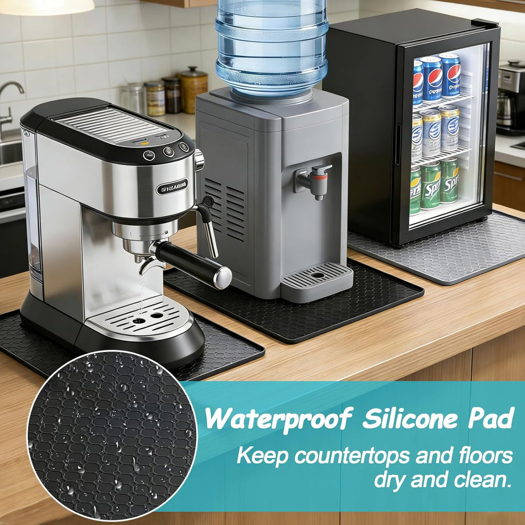 19.7"X19.7" Black Silicone Drip Tray Mat with Raised Edges, Waterproof Fridge & Appliance Mat for Mini Fridge, Water Cooler, Washing Machine, under Sink Tray