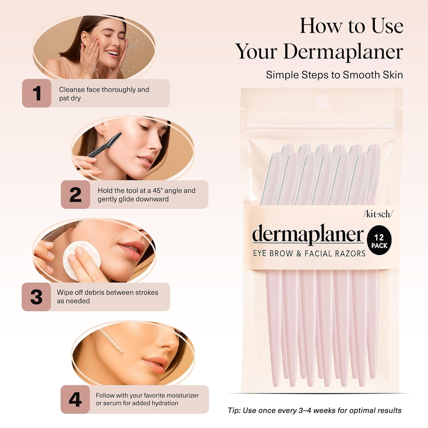 Dermaplane Razor for Women Face – Face Razors for Women & Men, Eyebrow Trimmer & Face Shaver – Exfoliating Facial Razor & Skin Care Tool for Smoother Skin - Blush, 12 Pcs