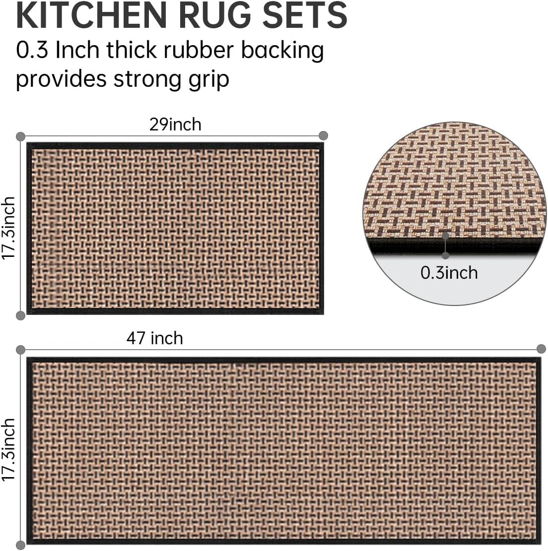 Kitchen Rugs and Mats Non Skid Washable Set of 2 PCS, Absorbent Runner Rugs for Kitchen, Front of Sink, Kitchen Mats for Floor, 17.3"X 47"+17.3"X 29" (Black)