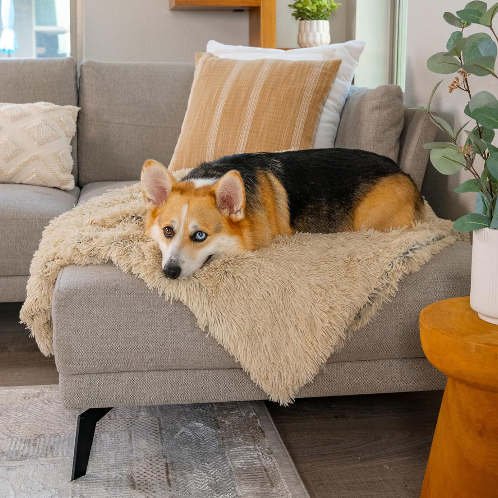 Calming Shag Dog Blanket – Ultra Soft Faux Fur Pet Throw, Anxiety-Relief, Lightweight Warm Bed Cover for Dogs and Cats, Machine Washable, Taupe, 30" X 40"