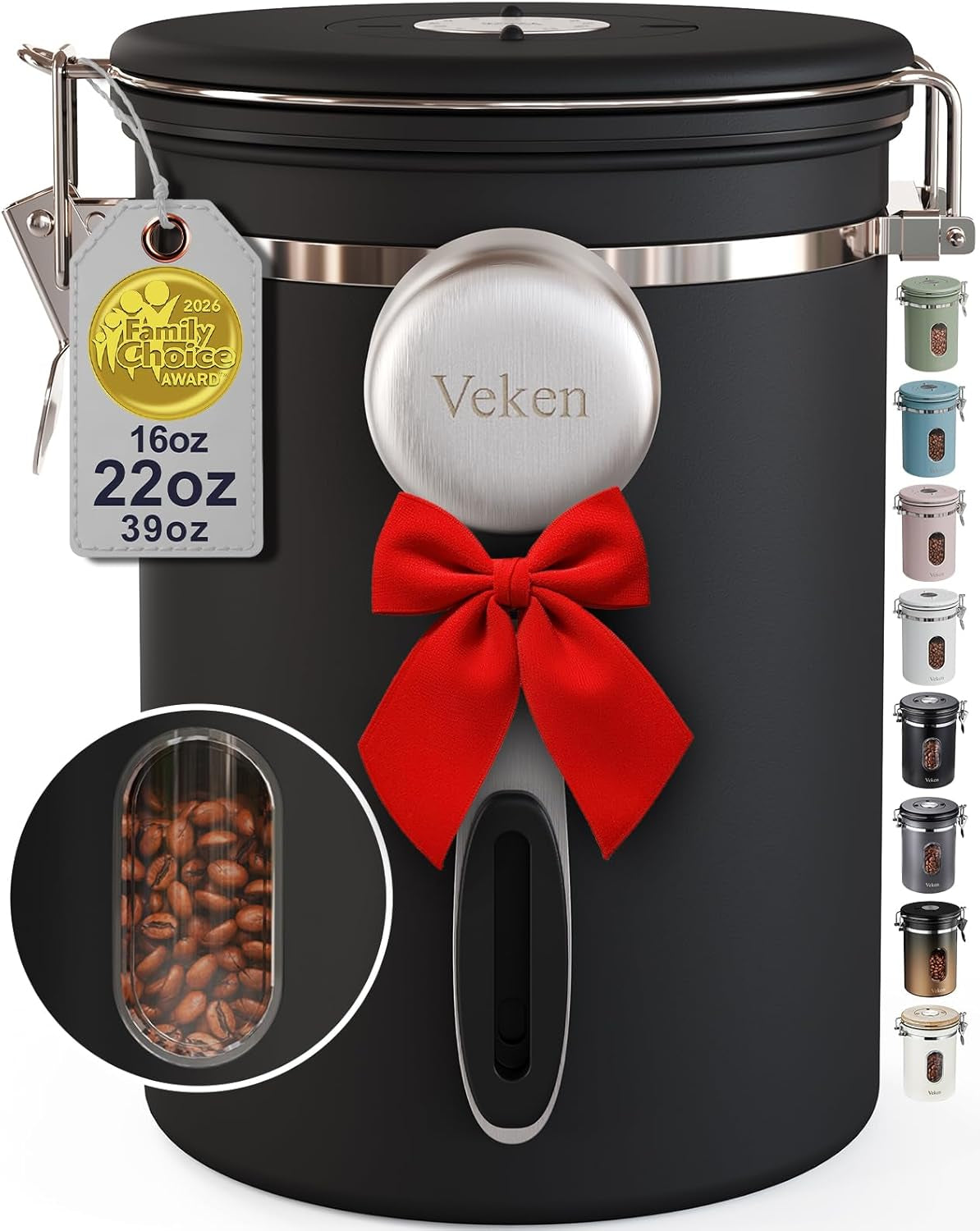 Coffee Canister with Window,Airtight Stainless Steel Pantry Container,Home Kitchen Food Storage Organizers for Ground,Beans,Espresso,Rice,Tea,Sugar,Cereal, Decor,Bar Accessories,Gifts,22Oz,Black