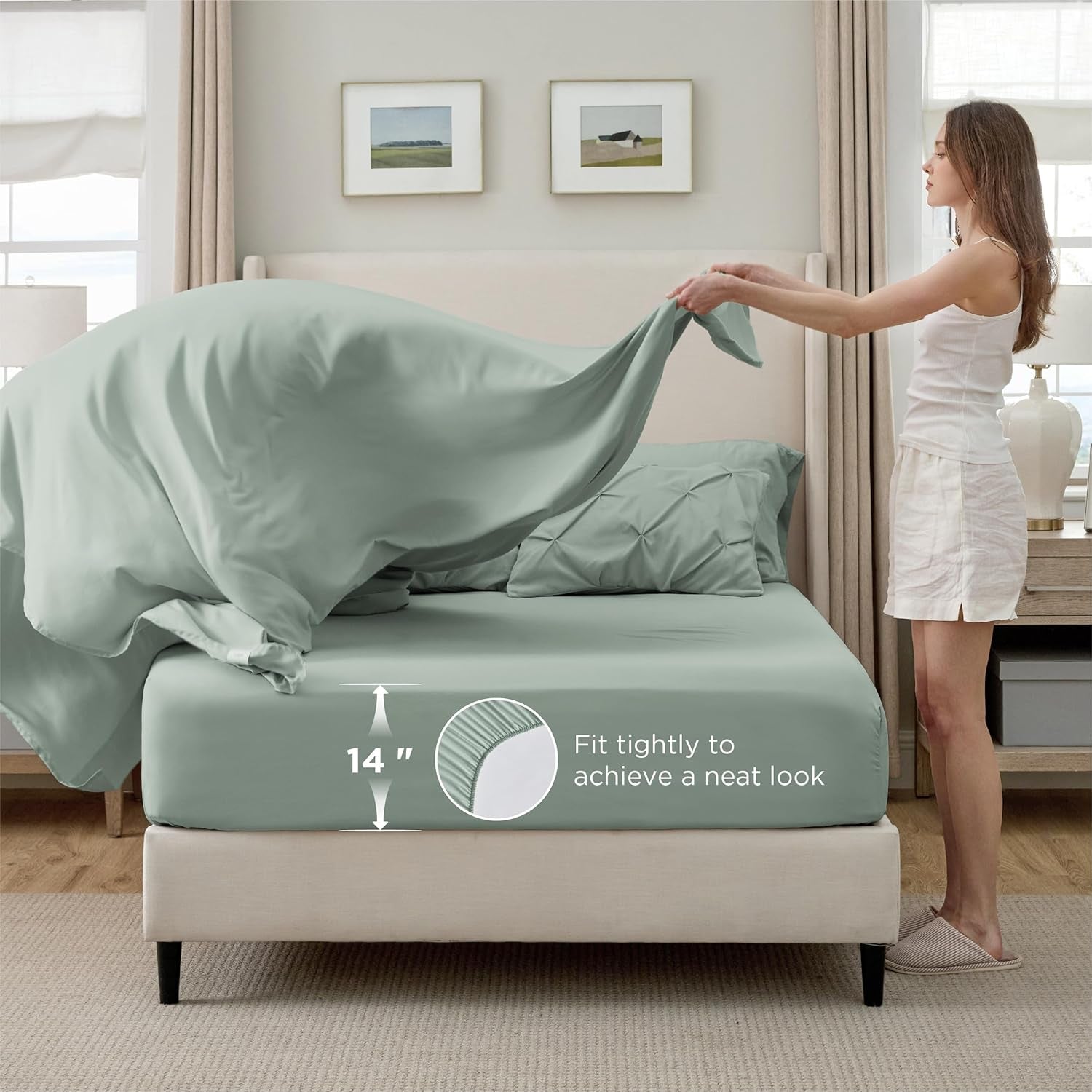 Bedsure Sage Green Comforter Set - Bed in a Bag Queen Size Bedding 7 Pieces, Green Decor Gift for Family, All Season down Alternative Comforter with Sheets, Pillowcases & Shams