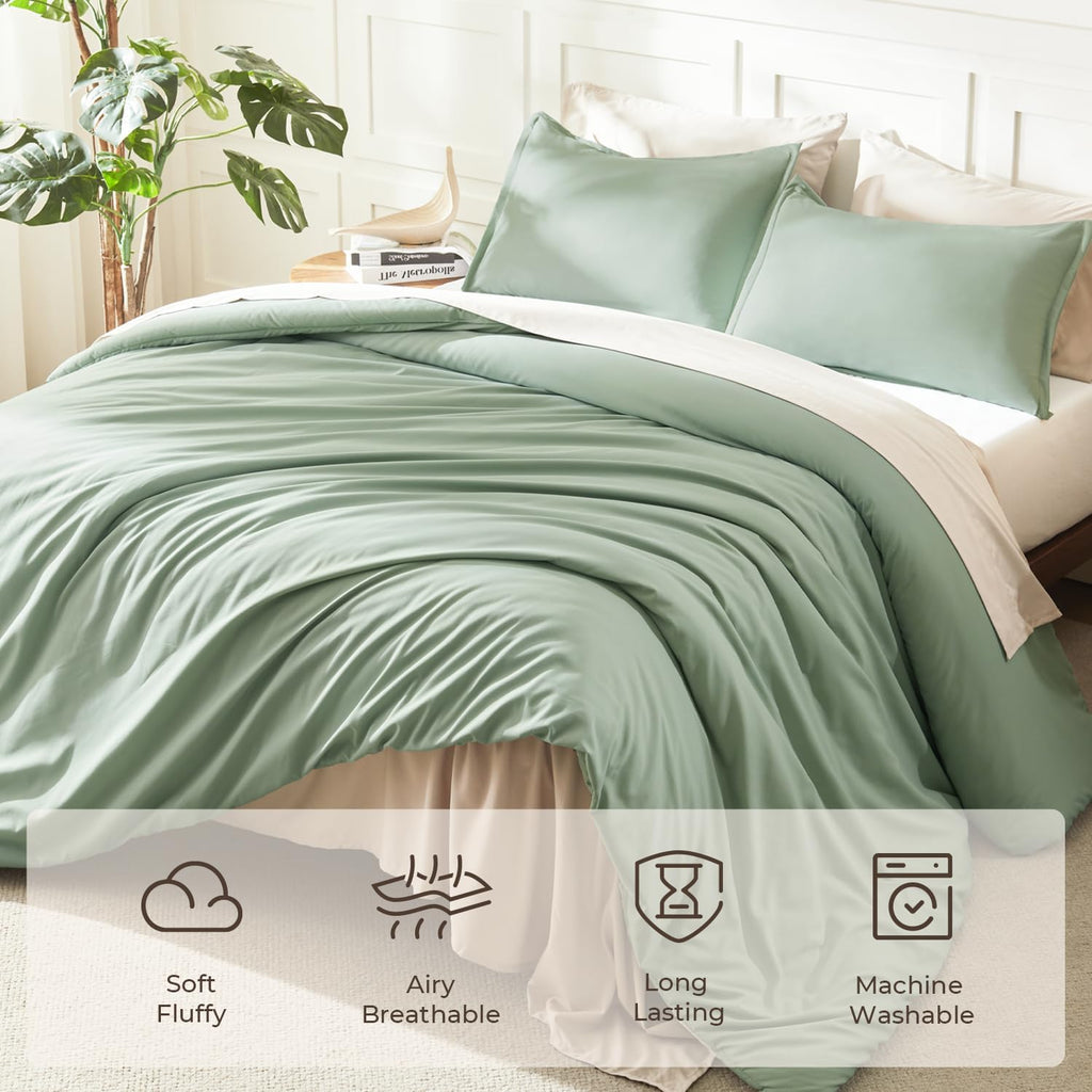 Queen Comforter Set Sage Green, 3 Pieces Lightweight Comforters Queen Size Solid Bedding Comforters Sets, down Alternative Comforter Bed Set Quilt Blanket