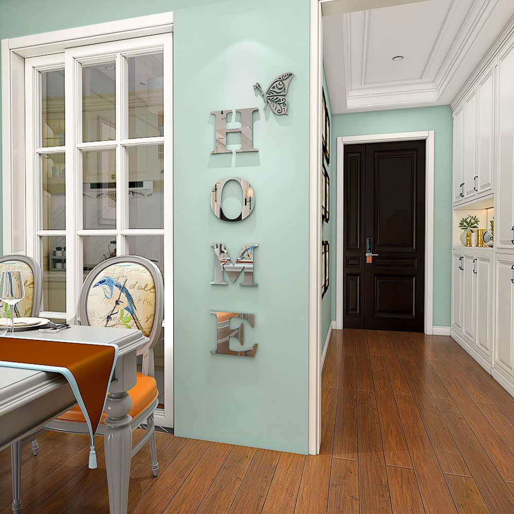 Home Wall Decor Letter Signs Acrylic Mirror Wall Stickers Decorations for Living Room Bedroom Home Decor Wall Decals (Silver, 47.2 X 15.3IN)