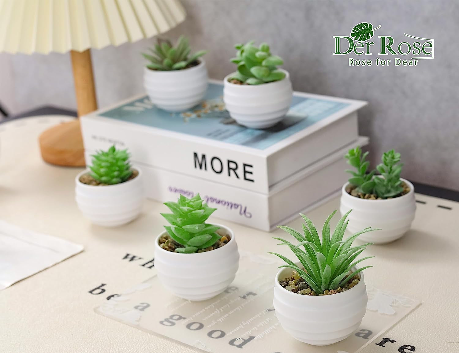 Set of 6 Succulents Plants Artificial in Pots Small Fake Plants Graduation Gifts for Bedroom Aesthetic Living Room Shelf Bathroom Decor Office Desk Accessories