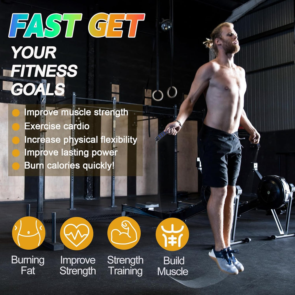 Jump Rope for Women Men Kids, Adjustable Skipping Rope with Ball Bearings, Professional Jumping Rope with Foam Handles, Tangle-Free Rapid Speed Jump Ropes for Fitness Workout Boxing Exercise
