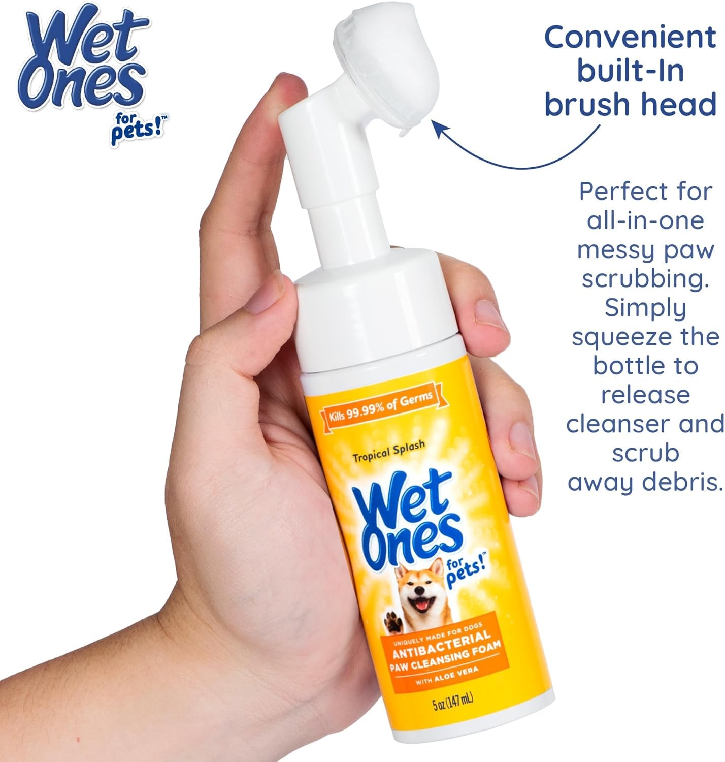 for Pets Antibacterial Dog Paw Cleaner with Built-In Scrubber Brush, Tropical Splash Scent - Foaming Cleanser for Dog Paws - Paw Washer & Grooming Care, 5 Ounce