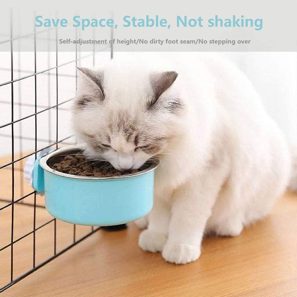 Stainless Steel Removable Pet Food Bowl, Anti-Overturn Water Feeder Container, Suitable for Small Dog/Cat/Rabbit, 2 Set of Crate Bowls, Easy to Install and Clean