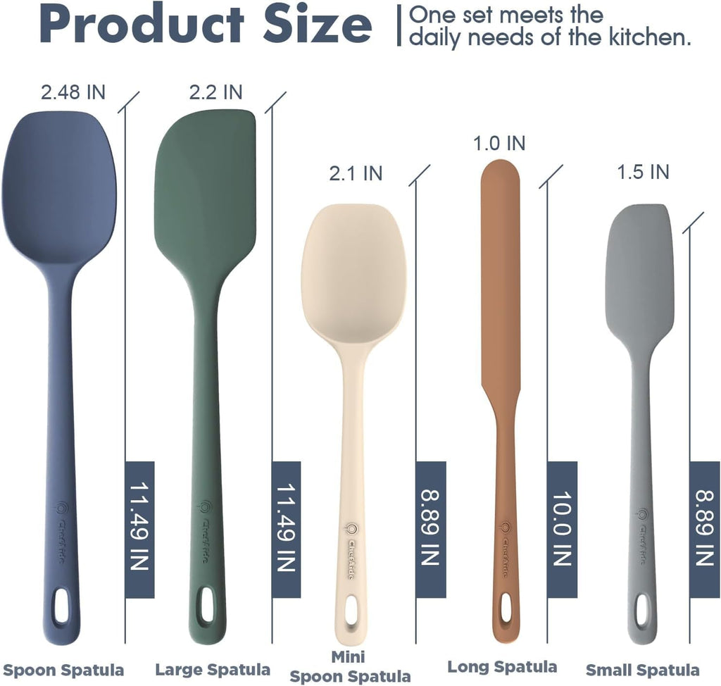 5 Pieces Silicone Spatula Set, Food Grade Rubber Spatula, Upgrade Strong Handle with Ergonomic Grip, Heat Resistant up to 600°F for Nonstick Cookware, Cooking