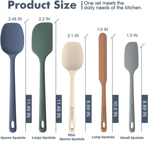 5 Pieces Silicone Spatula Set, Food Grade Rubber Spatula, Upgrade Strong Handle with Ergonomic Grip, Heat Resistant up to 600°F for Nonstick Cookware, Cooking