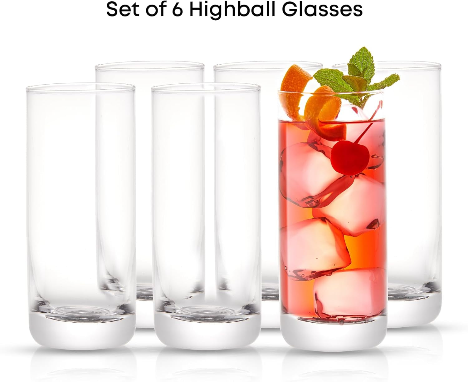 Faye 13Oz Highball Glasses, 6Pc Tall Glass Sets. Lead-Free Crystal Drinking Glasses. Water Glasses, Mojito Glass Cups, Tom Collins Bar Glassware, and Mixed Drink Cocktail Glass Set