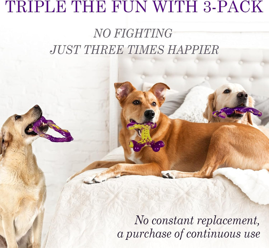 Tough Dog Toys for Aggressive Chewers 3 Pack, Indestructible Dog Toys for Large Dogs, Dog Chew Toys, Aggressive Chew Toys to Keep Them Busy, Dog Bones for 30-75Lbs Medium/Large Breeds