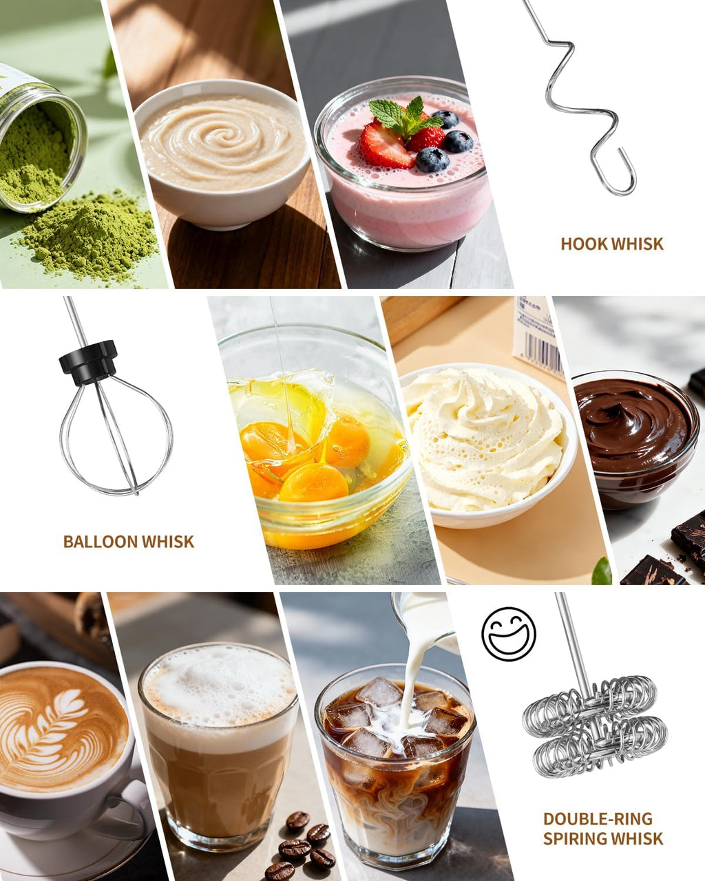 Rechargeable Handheld Milk Frother Wand with Stand, 3 Variable Speeds, 3 Whisks and Storage Box, Electric Drink Mixer for Latte, Cappuccino, Hot Chocolate, Eggs and Protein Powder, Black