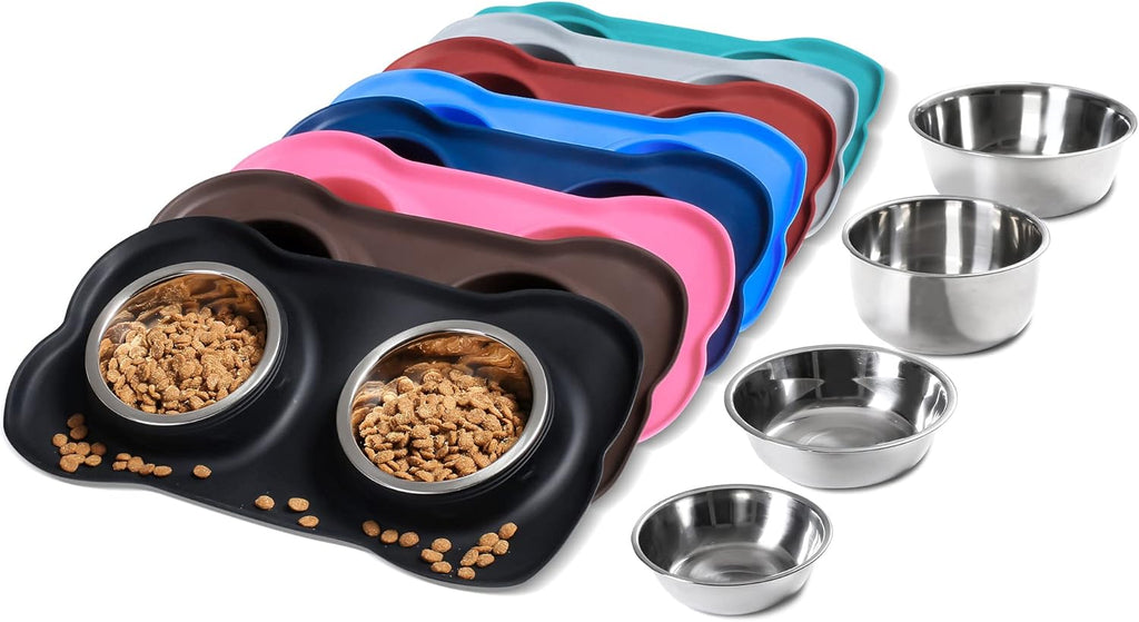 Pet Dog Bowls 2 Stainless Steel Dog Bowl with No Spill Non-Skid Silicone Mat + Pet Food Scoop Water and Food Feeder Bowls for Feeding Small Medium Large Dogs Cats Puppies (S, Black)