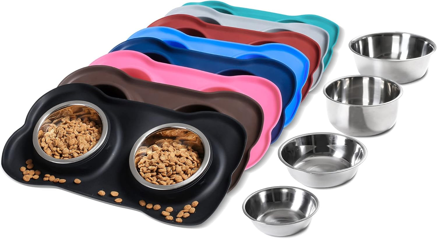 Pet Dog Bowls 2 Stainless Steel Dog Bowl with No Spill Non-Skid Silicone Mat + Pet Food Scoop Water and Food Feeder Bowls for Feeding Small Medium Large Dogs Cats Puppies (S, Black)