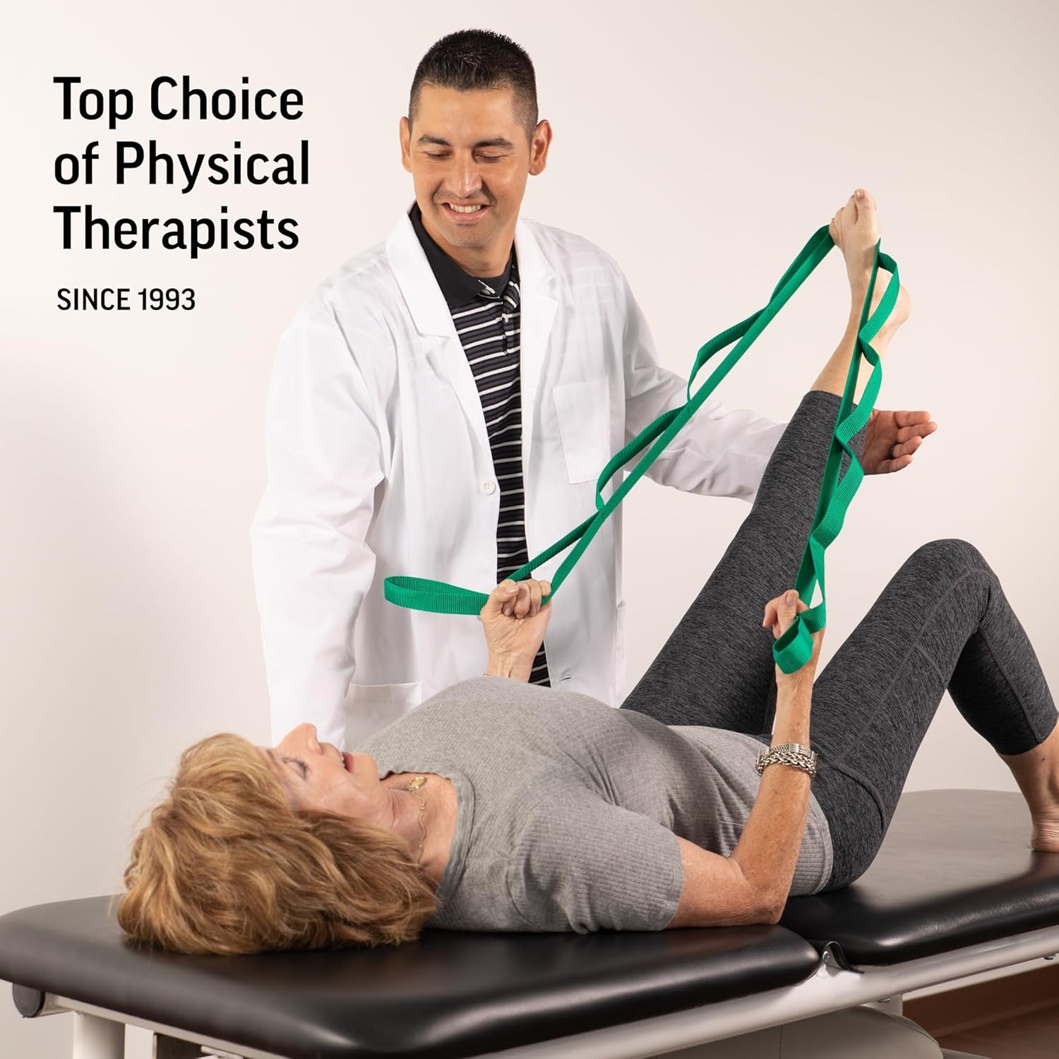 the Original Stretch Out Strap with Exercise Book, for Flexibility and Mobility Exercises. Stretch Out Straps for Physical Therapy, Yoga Stretching Strap and Knee Therapy Strap. Made in the USA
