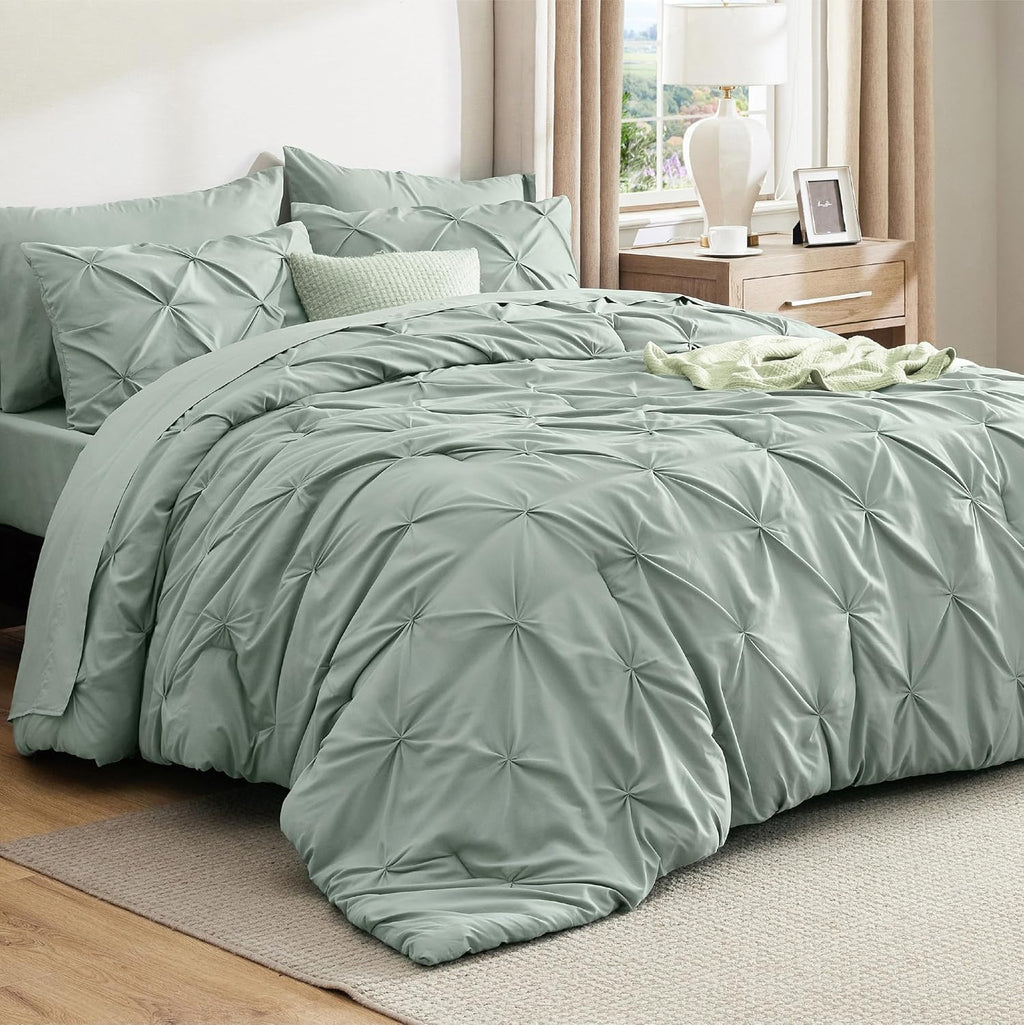 Bedsure Sage Green Comforter Set - Bed in a Bag Queen Size Bedding 7 Pieces, Green Decor Gift for Family, All Season down Alternative Comforter with Sheets, Pillowcases & Shams