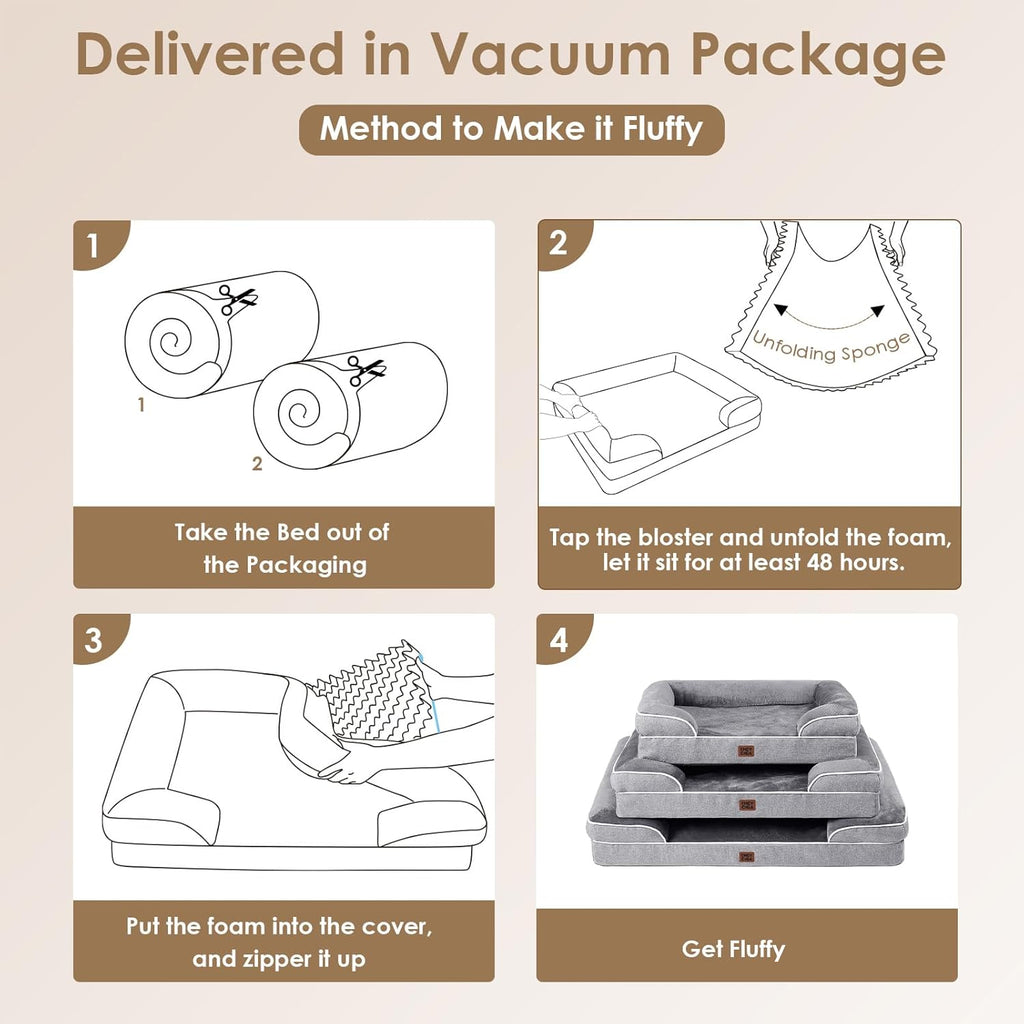 Orthopedic Dog Bed for Medium Dogs, Waterproof Memory Foam Medium Pet Beds with Sides, Non-Slip Bottom and Egg-Crate Foam Dog Couch Bed with Washable Removable Cover, Grey