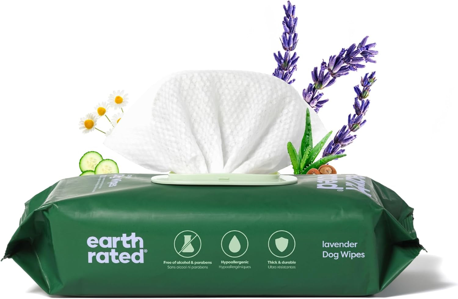 Dog Wipes, Hypoallergenic, 3-In-1 Cleaning and Hydrating, for Grooming Paws, Body and Butt, Lavender Scented, 100 Count
