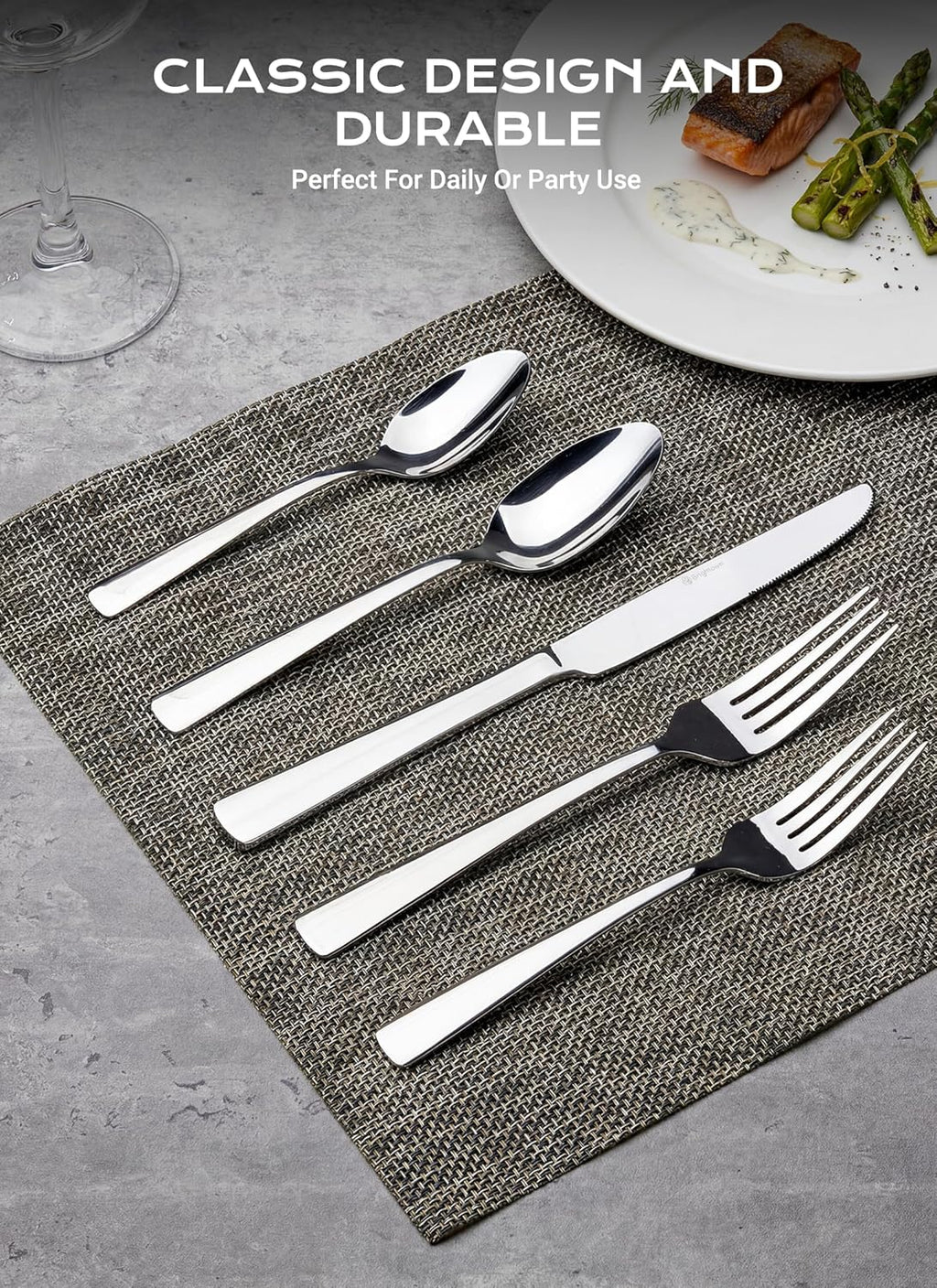 45-Piece Flatware Sets, Silverware Set for 8, Durable Stainless Steel Tableware in Ergonomic Design Size and Weight, Kitchen Utensils Set with Steak Knives, Rust-Proof, Dishwasher Safe