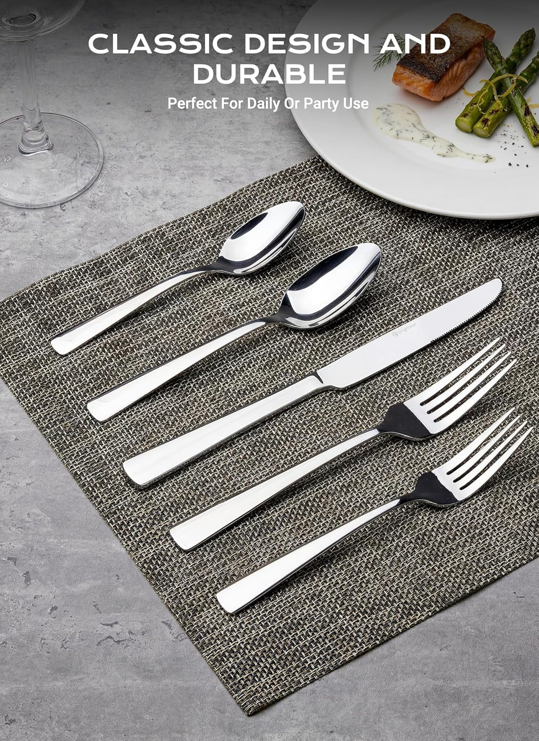 45-Piece Flatware Sets, Silverware Set for 8, Durable Stainless Steel Tableware in Ergonomic Design Size and Weight, Kitchen Utensils Set with Steak Knives, Rust-Proof, Dishwasher Safe