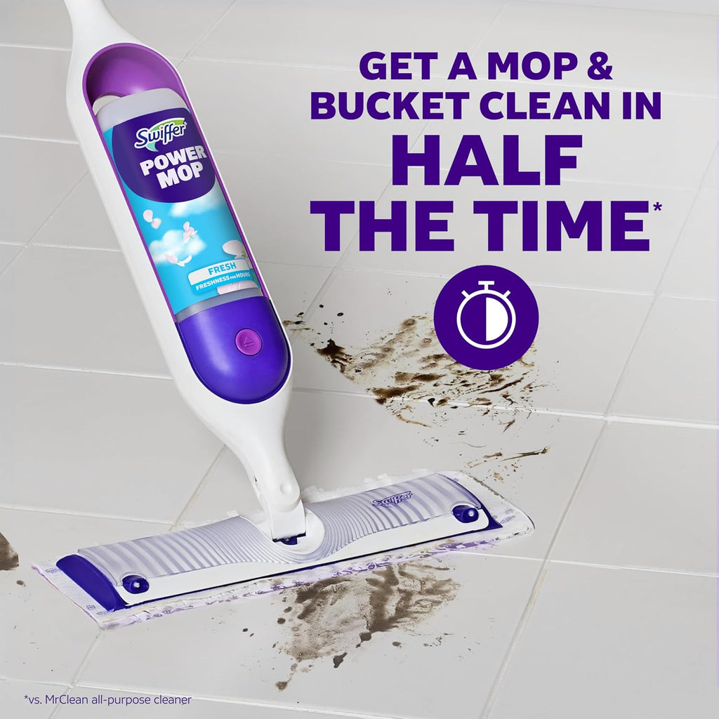 Powermop Multi-Surface Mop Kit for Floor Cleaning, Fresh Scent, Mopping Kit Includes Powermop, 2 Mopping Pad Refills, 1 Floor Cleaning Solution with Fresh Scent and 2 Batteries