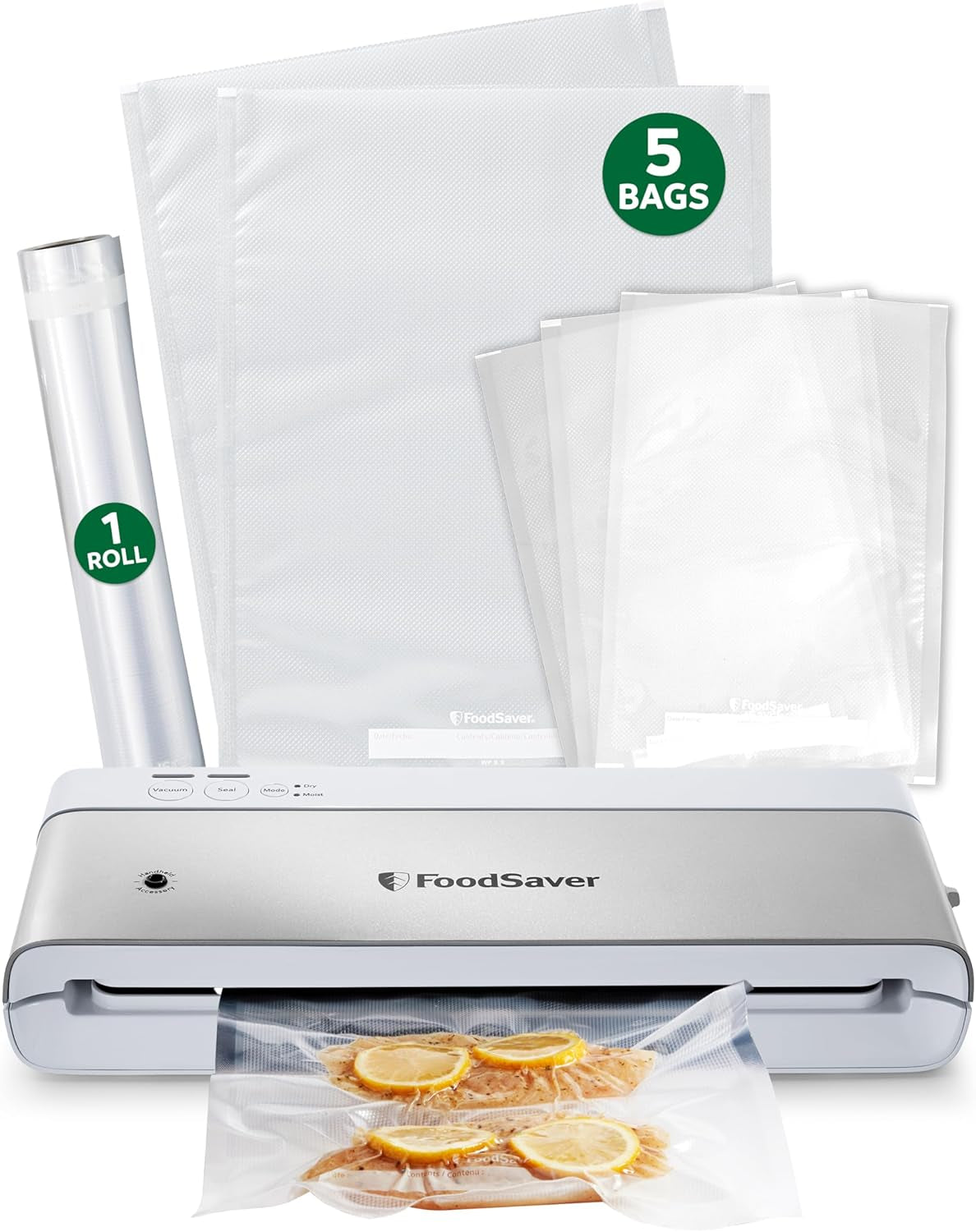 Compact Vacuum Sealer Machine with Airtight Bags and Roll - Ideal for Sous Vide and Airtight Food Storage, White
