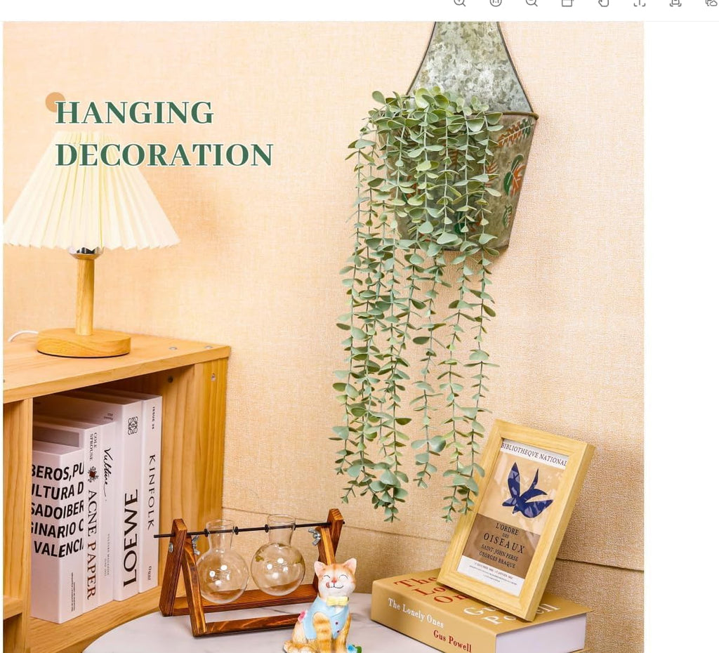 1Pcs Fake Plants Hanging Artificial Potted Faux Eucalyptus Plants for Modern Boho Farmhouse Bathroom Office Desk Wall Art Shelf Living Room Aesthetic Decor Indoor
