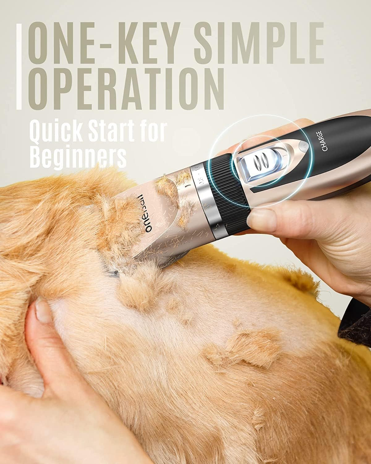 Dog Clippers Low Noise, Dog Grooming Kit with Rechargeable, Pet Shaver Cordless Electric Quiet Hair Clipper Set for Dogs Cats Pets（Gold）