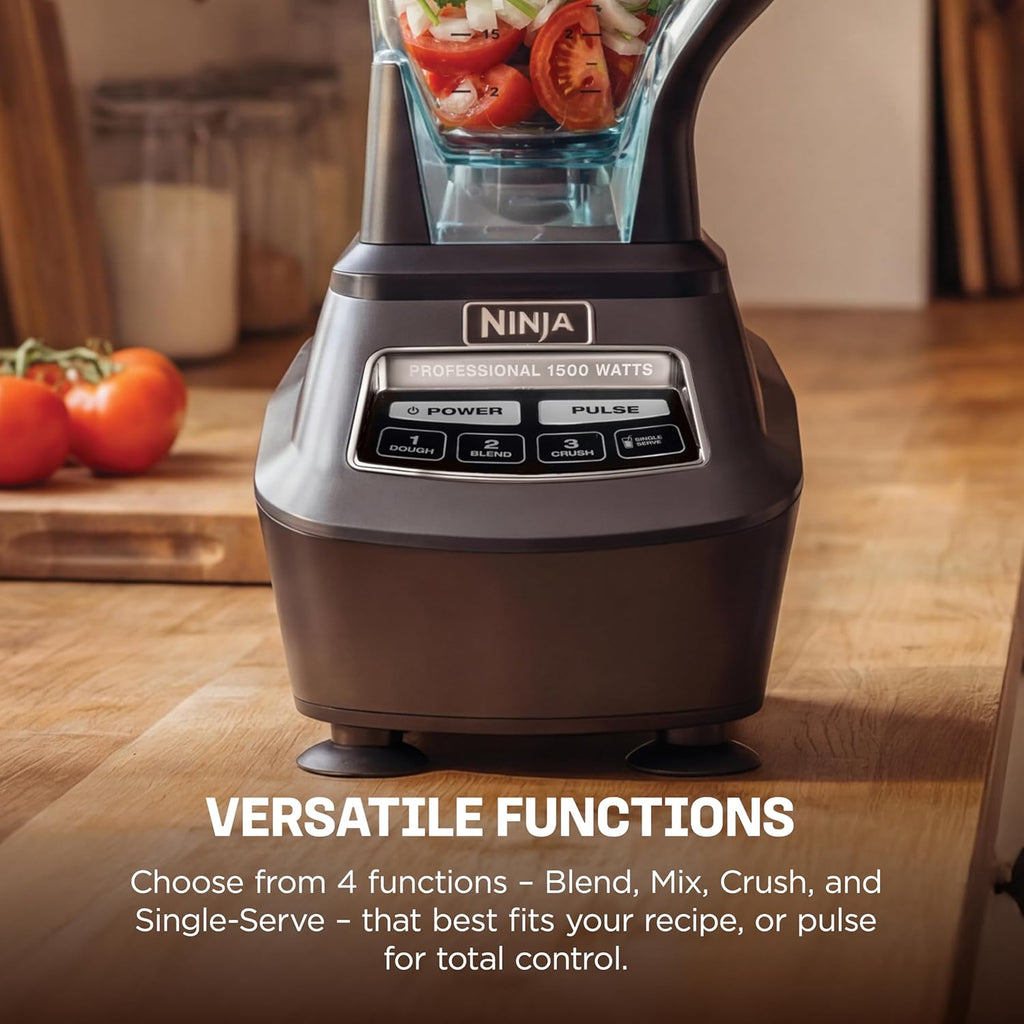 Ninja Kitchen System | All-In-One Food Processor & Blender for Smoothies | Includes Pitcher, (2) 16 Oz. To-Go Cups & 8-Cup Bowl | Makes Salsa, Dough, Shakes, & Frozen Drinks | 1500W | Black | BL770