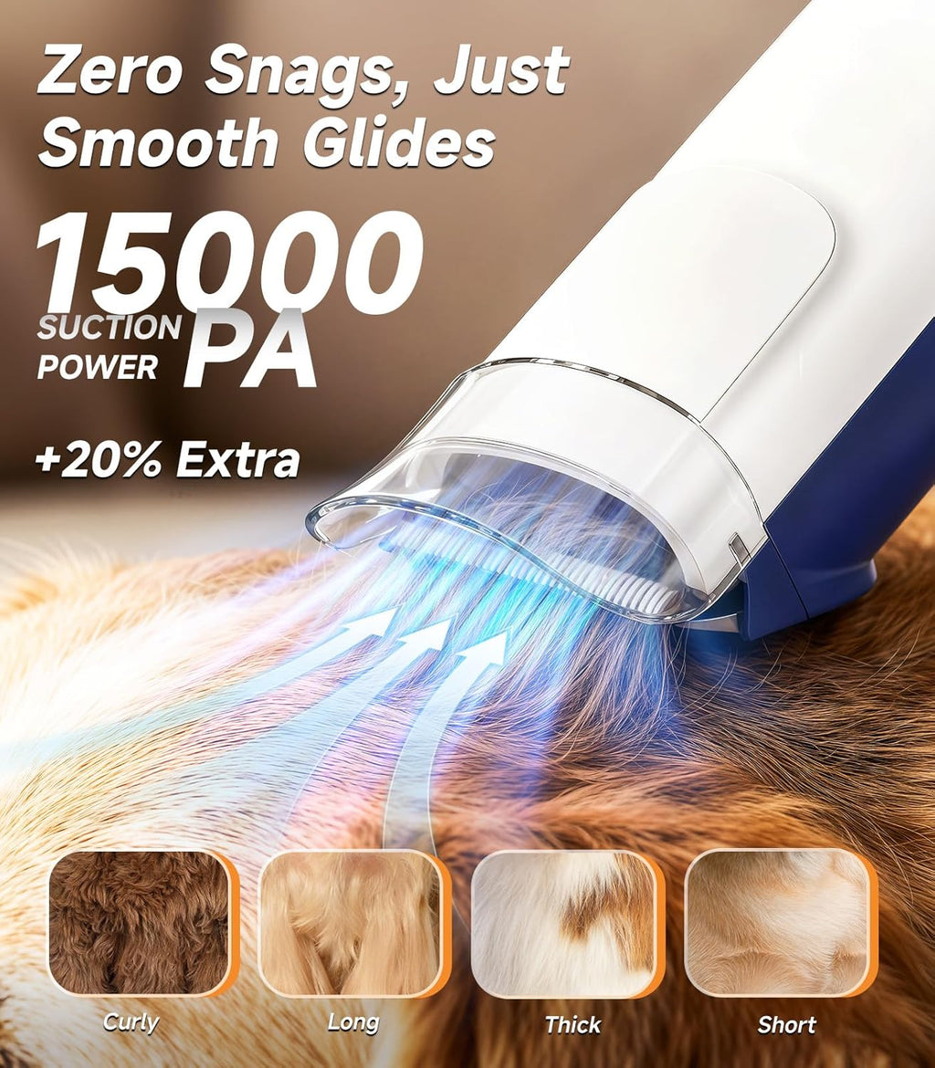 Dog Grooming Kit with Vacuum, 15000Pa Pet Hair Clipper and Shedding Brush, 50Db Low Noise, 2L Capacity, White