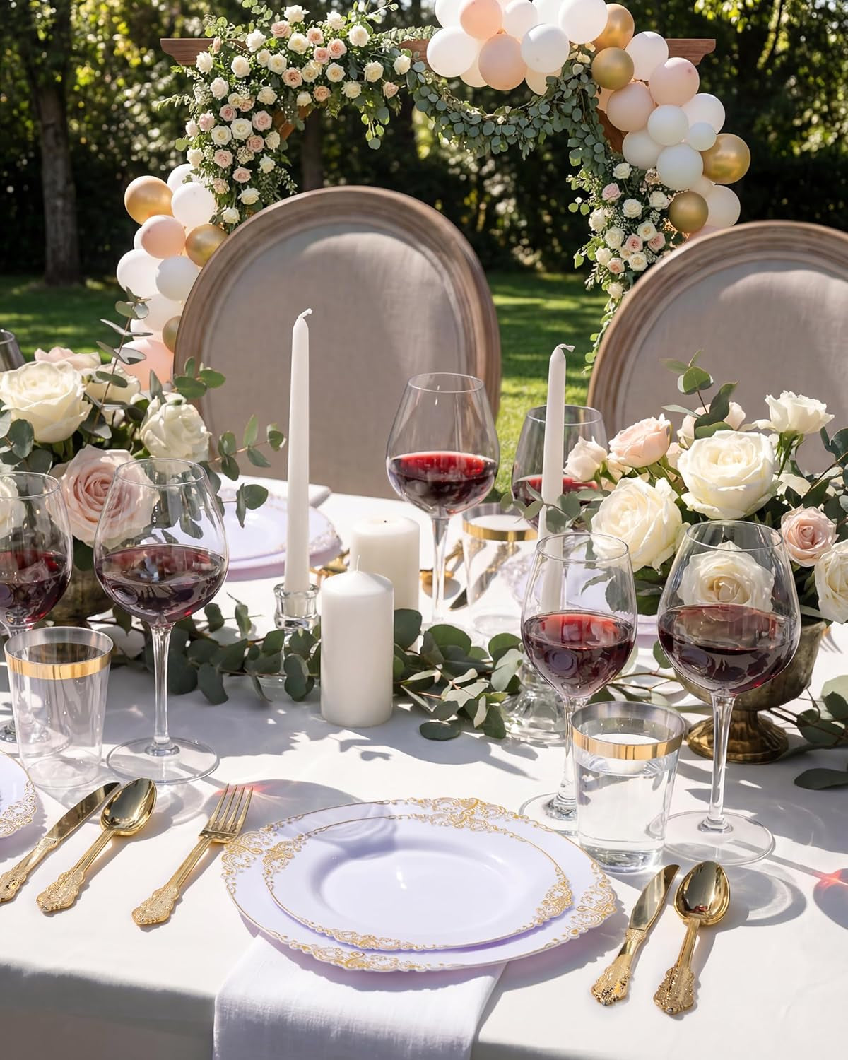350PCS Gold Plastic Plates - Gold Plastic Dinnerware Sets for 50 Guests - 100 Disposable Plates, 150 Silverware, 50 Cups, 50 Napkins for Wedding & Party