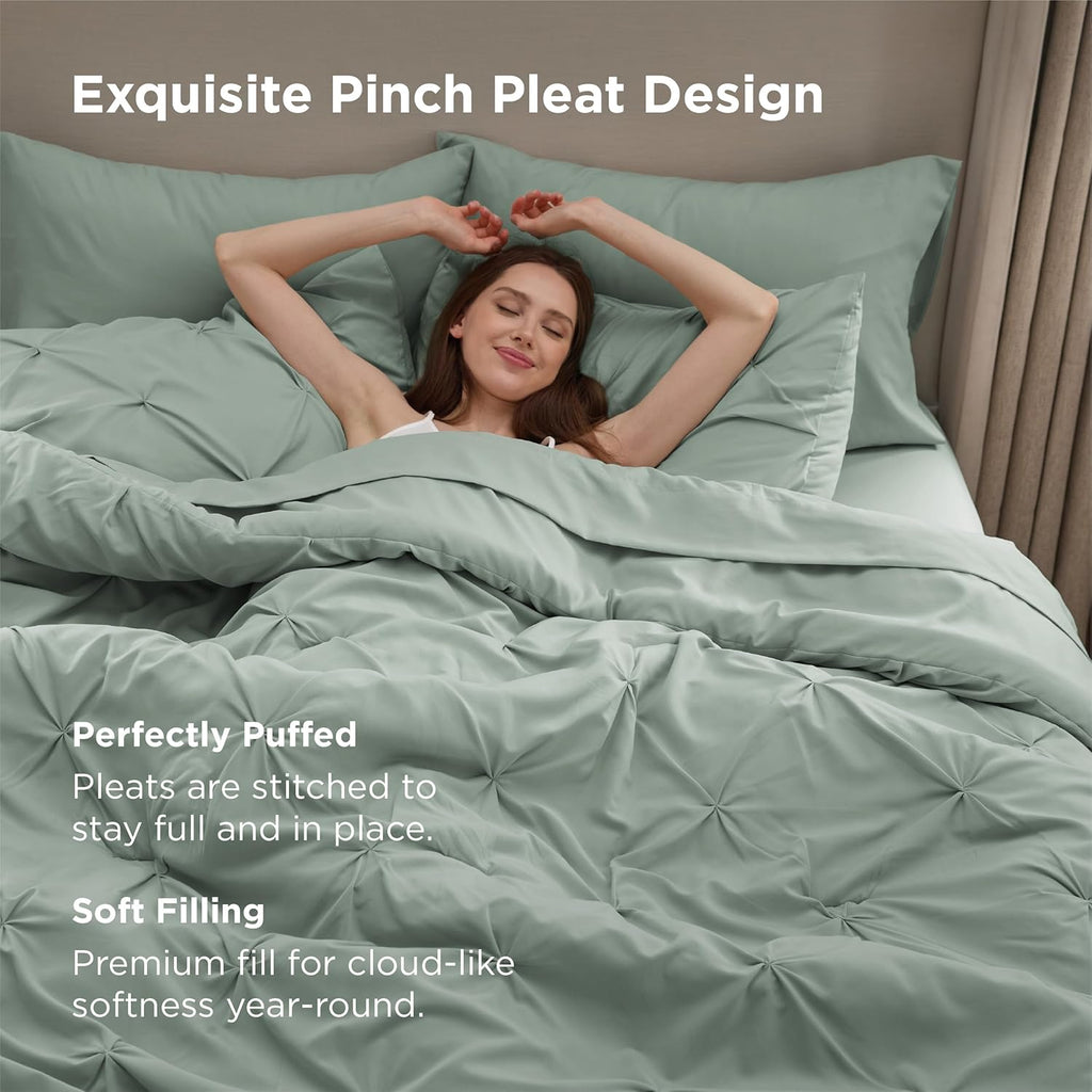 Bedsure Sage Green Comforter Set - Bed in a Bag Queen Size Bedding 7 Pieces, Green Decor Gift for Family, All Season down Alternative Comforter with Sheets, Pillowcases & Shams