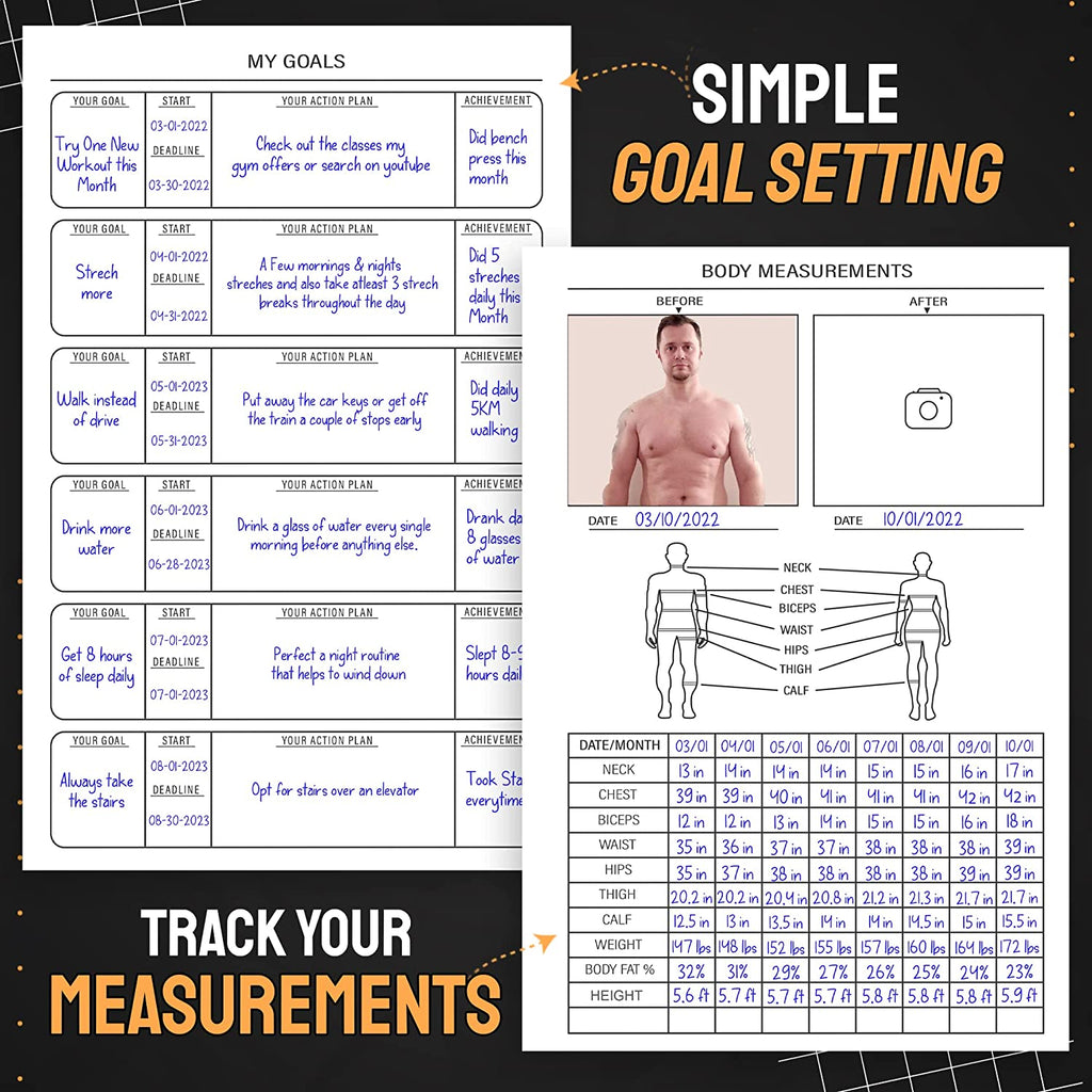 Hardcover Fitness Journal Workout Planner for Men & Women - A5(5.7" X 8.3") Sturdy Workout Log Book to Track Gym & Home Workouts