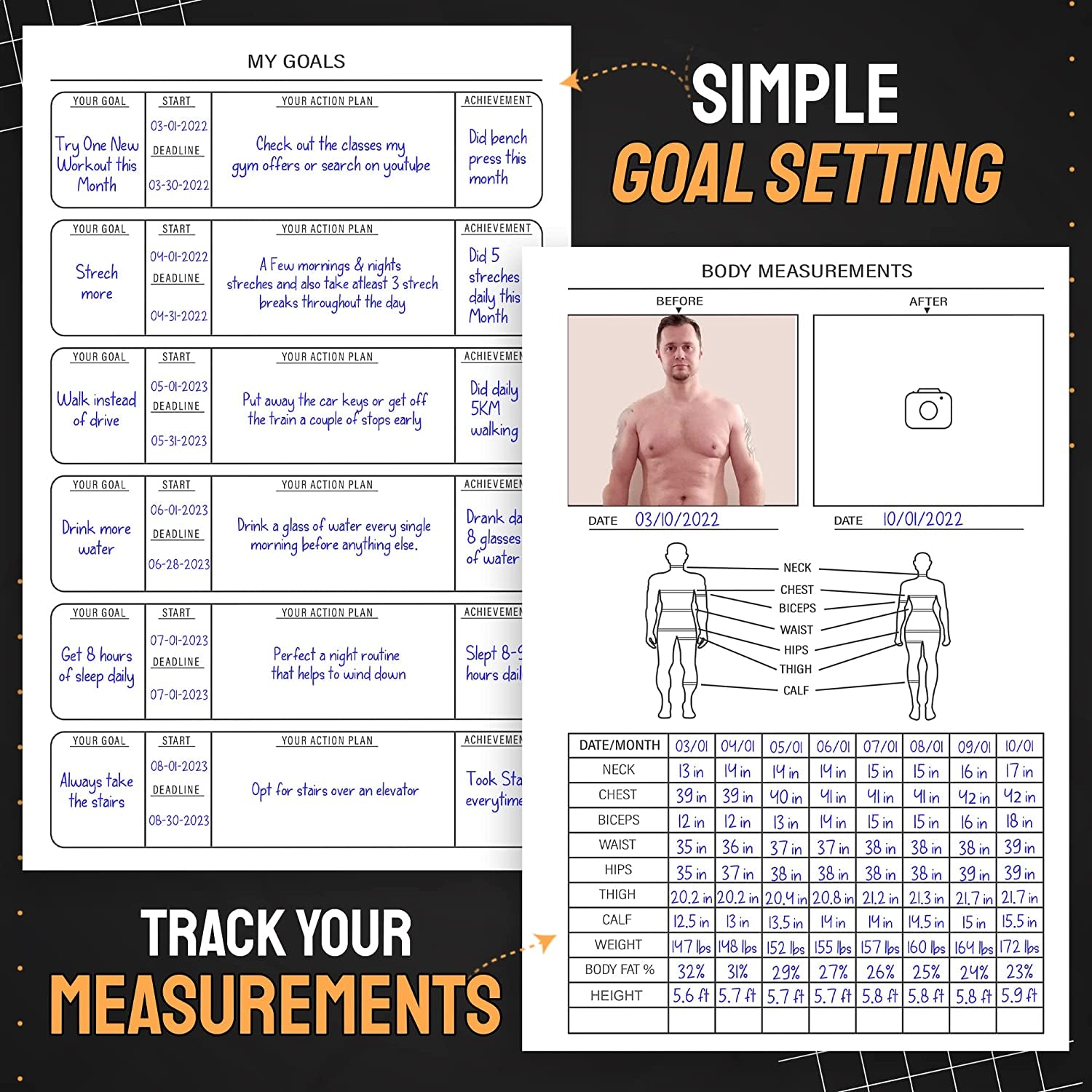 Hardcover Fitness Journal Workout Planner for Men & Women - A5(5.7" X 8.3") Sturdy Workout Log Book to Track Gym & Home Workouts