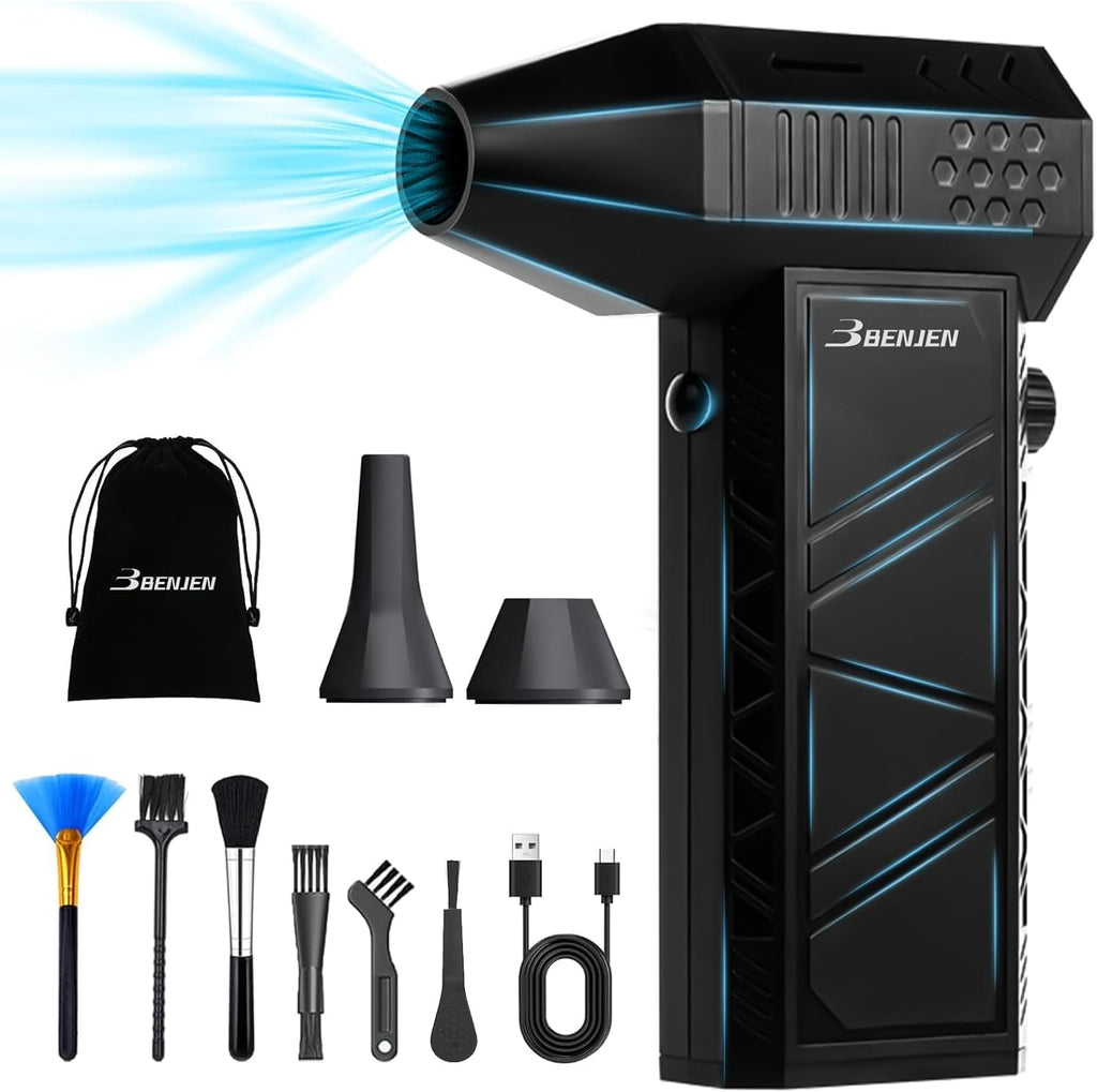 Compressed Air Duster-150000Rpm Electric Air Duster for Cleaning Keyboard & PC Infinitely Adjustable Speed Cordless Turbo Fan Turbo Dryer Blower for Car, Air Bed, Outdoors, Home.