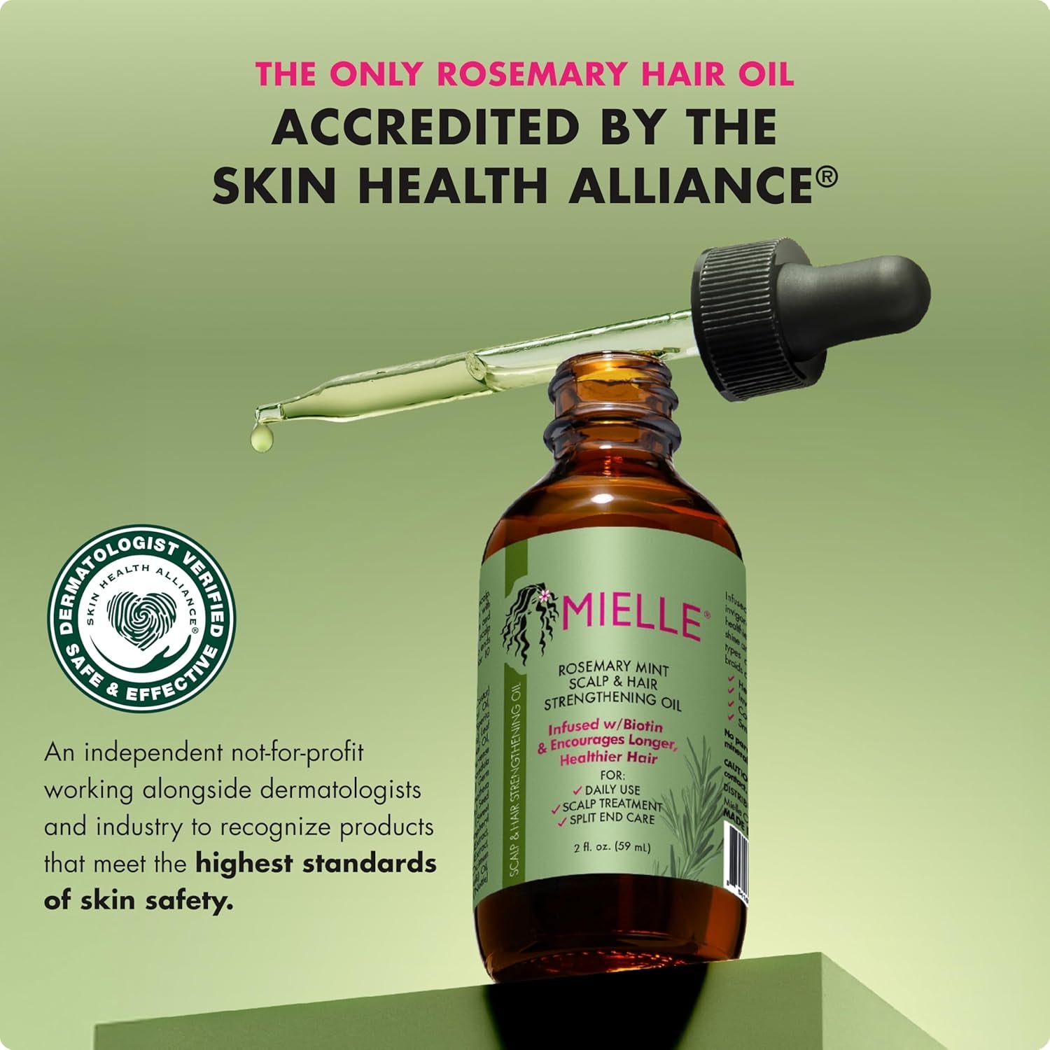 Rosemary & Mint Hair Oil - Strengthening Biotin Oil Infused Frizzy & Damaged Hair Care - Split Ends & Dry Scalp Treatment to Support Longer, Healthier Strands, 2 Ounce