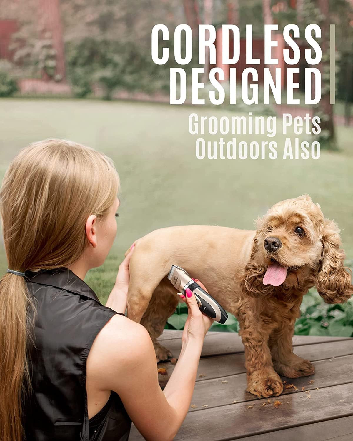 Dog Clippers Low Noise, Dog Grooming Kit with Rechargeable, Pet Shaver Cordless Electric Quiet Hair Clipper Set for Dogs Cats Pets（Gold）