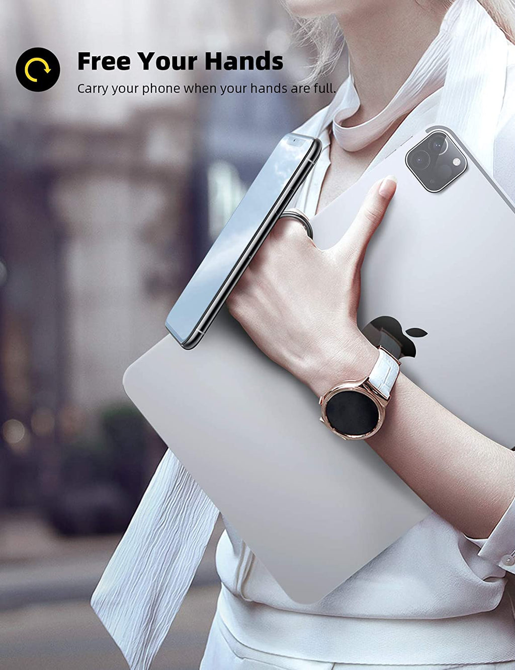 Cell Phone Ring Holder Stand - Phone Finger Gip Kickstand, 360° Rotation Polished Metal Grip for Magnetic Car Mount, Fit for Iphone 17/16/15/14 Pro Max Air, Android Smartphone Accessories